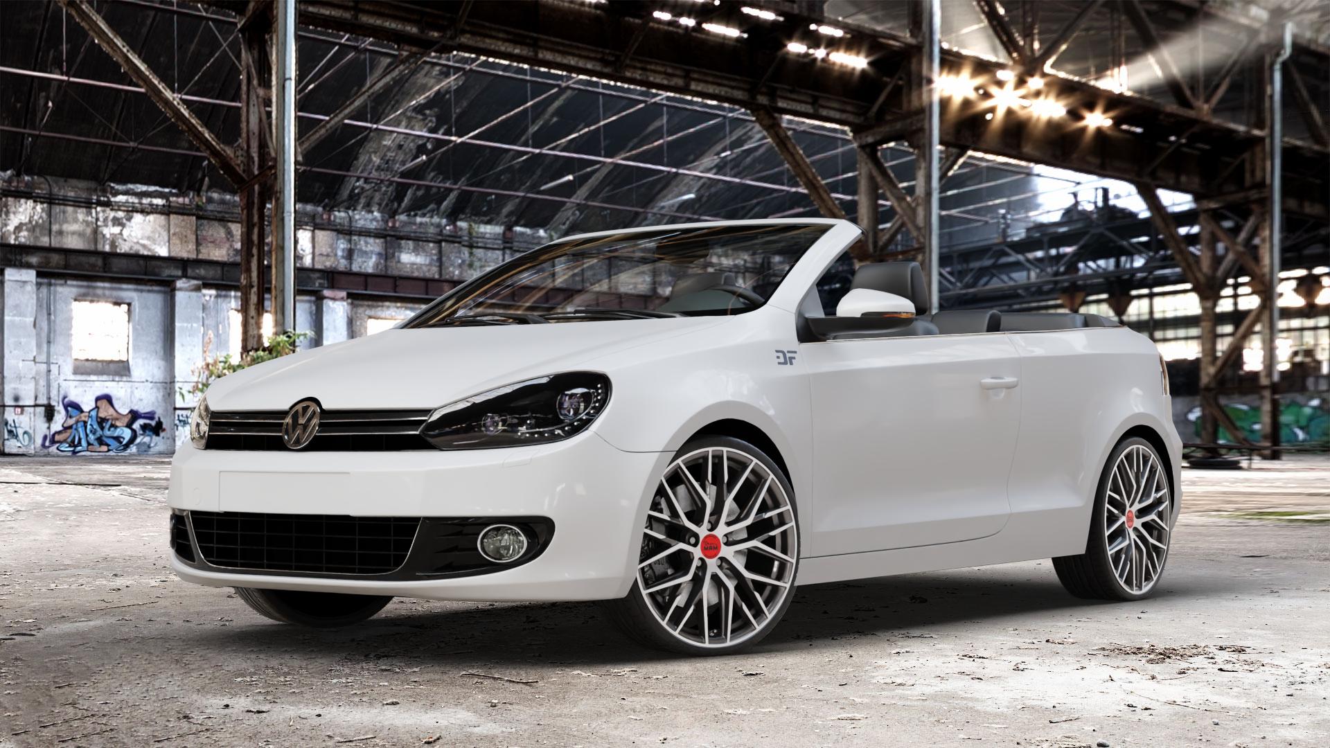 MAM RS4 PALLADIUM FRONT POLISH Felge mit Reifen silber mehrfarbig anthrazit in 20Zoll Winterfelge Alufelge auf weissem Volkswagen (VW) Golf 6 Cabrio ⬇️ mit 15mm Tieferlegung ⬇️ Old Industrial Hall_max_4400mm_2024 Frontansicht_1