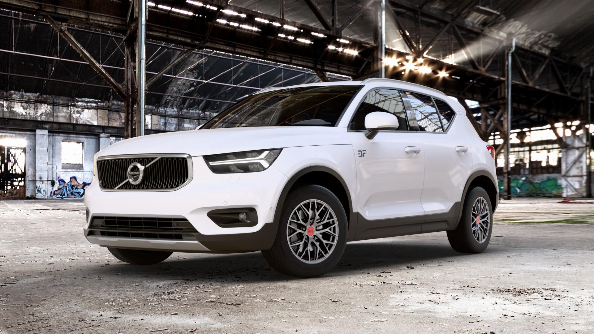 MAM RS4 PALLADIUM PAINTED Felge mit Reifen grau anthrazit in 17Zoll Winterfelge Alufelge auf weissem Volvo XC40 Typ X ⬇️ mit 15mm Tieferlegung ⬇️ Old Industrial Hall_max_5300mm_2024 Frontansicht_1