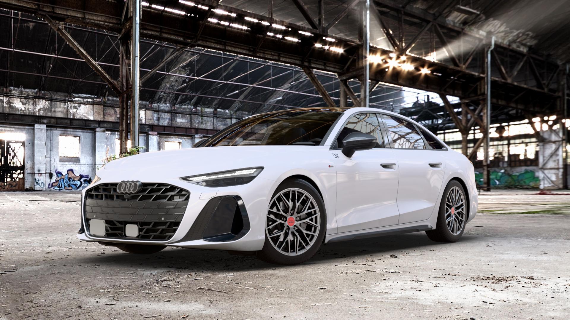 MAM RS4 PALLADIUM PAINTED Felge mit Reifen grau anthrazit in 19Zoll Winterfelge Alufelge auf weissem Audi A6 Typ F2/C9 (Limousine) 2,0l TDI 150kW Mild-Hybrid (204 PS) 120kW (163 Quattro TFSI 195kW (265 TSI 3,0l 210kW (286 180kW (245 270kW (367 250kW (340 E 185kW ⬇️ mit 15mm Tieferlegung ⬇️ Old Industrial Hall_max_5300mm_2024 Frontansicht_1