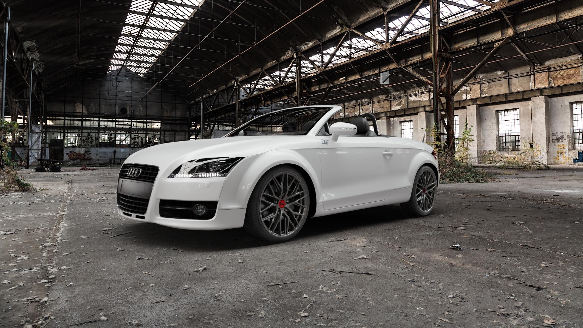 MAM RS4 PALLADIUM PAINTED Felge mit Reifen grau anthrazit in 19Zoll Winterfelge Alufelge auf weissem Audi TT II Typ 8J (Roadster) ⬇️ mit 15mm Tieferlegung ⬇️ Old Industrial Hall_max5000mm_2022 Frontansicht_1