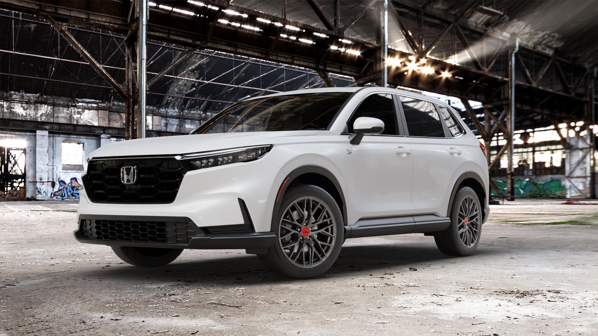 MAM RS4 PALLADIUM PAINTED Felge mit Reifen grau anthrazit in 19Zoll Winterfelge Alufelge auf weissem Honda CR-V VI (RS) ⬇️ mit 15mm Tieferlegung ⬇️ Old Industrial Hall_max_5300mm_2024 Frontansicht_1