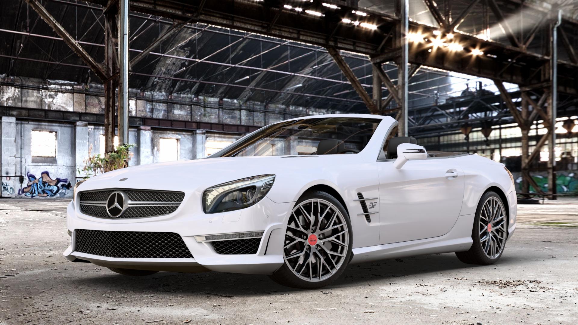 MAM RS4 PALLADIUM PAINTED Felge mit Reifen grau anthrazit in 19Zoll Winterfelge Alufelge auf weissem Mercedes SL Typ R231 5,5l 63 AMG 395kW (537 PS) 6,0l 65 463kW (630 ⬇️ mit 15mm Tieferlegung ⬇️ Old Industrial Hall_max_4400mm_2024 Frontansicht_1