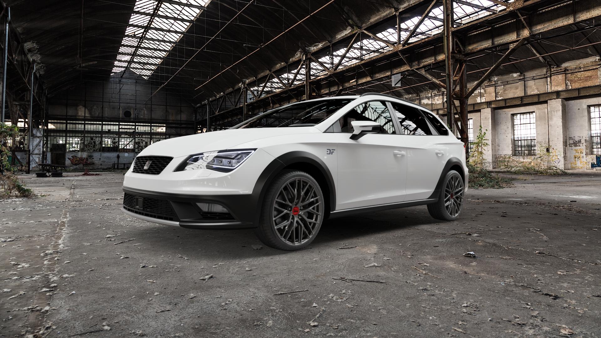 MAM RS4 PALLADIUM PAINTED Felge mit Reifen grau anthrazit in 19Zoll Winterfelge Alufelge auf weissem Seat Leon Typ 5F X-Perience ⬇️ mit 15mm Tieferlegung ⬇️ Old Industrial Hall_max5000mm_2022 Frontansicht_1