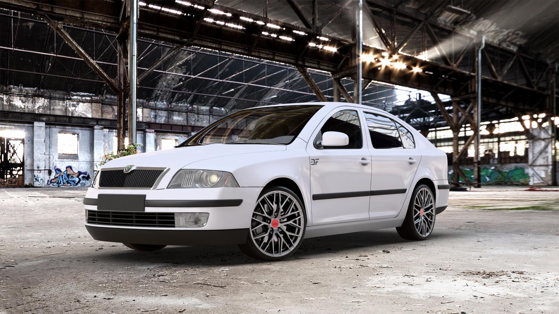 MAM RS4 PALLADIUM PAINTED Felge mit Reifen grau anthrazit in 19Zoll Winterfelge Alufelge auf weissem Skoda Octavia II Limousine Typ 1Z3 1,4l 55kW (75 PS) 59kW (80 1,6l 75kW (102 FSI 85kW (116 1,8l TSI 118kW (160 1,2l 77kW (105 90kW (122 TDI I 1U2 ⬇️ mit 15mm Tieferlegung ⬇️ Old Industrial Hall_max_5300mm_2024 Frontansicht_1
