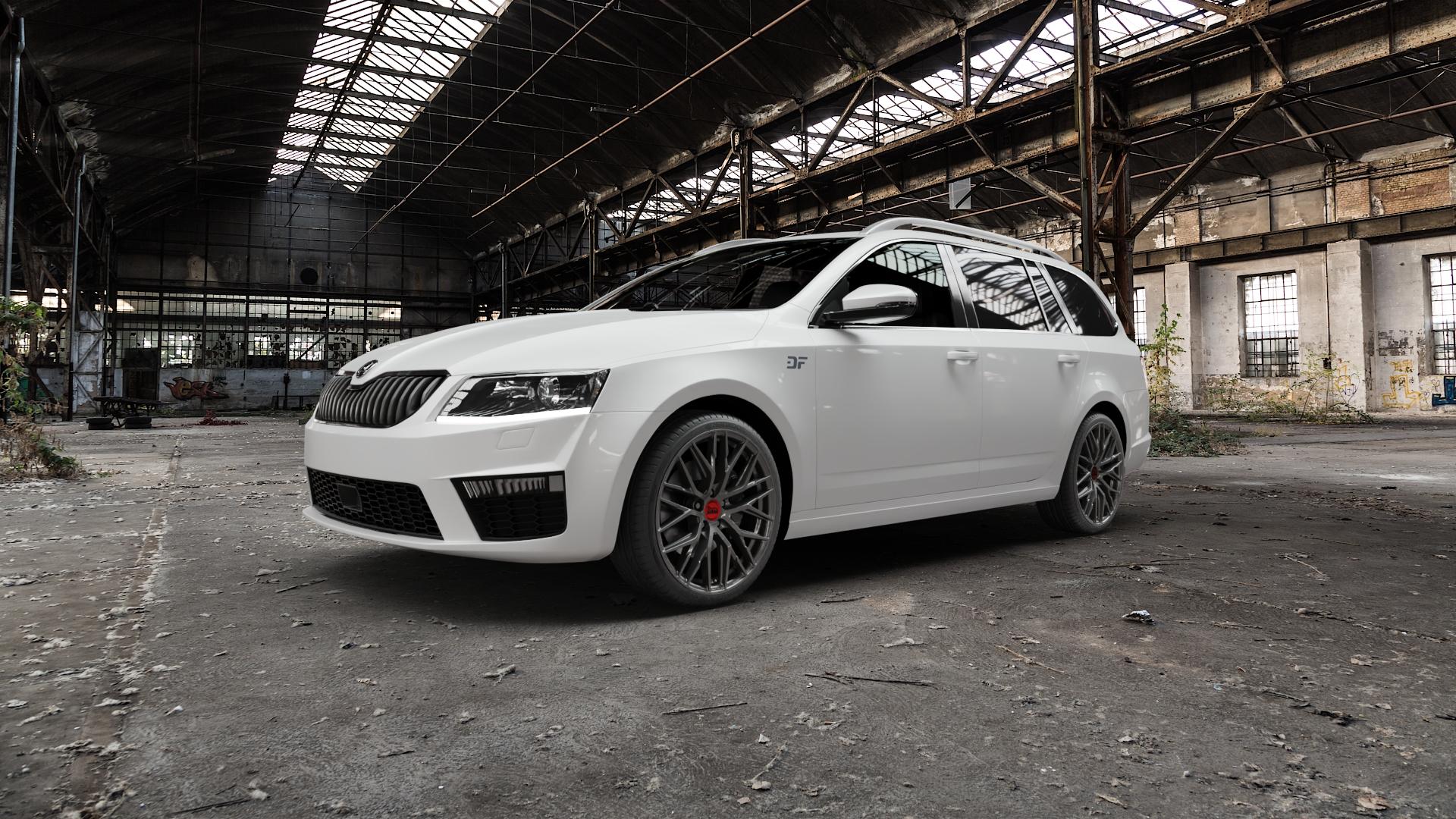 MAM RS4 PALLADIUM PAINTED Felge mit Reifen grau anthrazit in 19Zoll Winterfelge Alufelge auf weissem Skoda Octavia III Kombi Typ 5E 2,0l TDI 135kW RS (184 PS) TSI 162kW (220 169kW (230 4x4 Facelift 180kW (245 ⬇️ mit 15mm Tieferlegung ⬇️ Old Industrial Hall_max5000mm_2022 Frontansicht_1