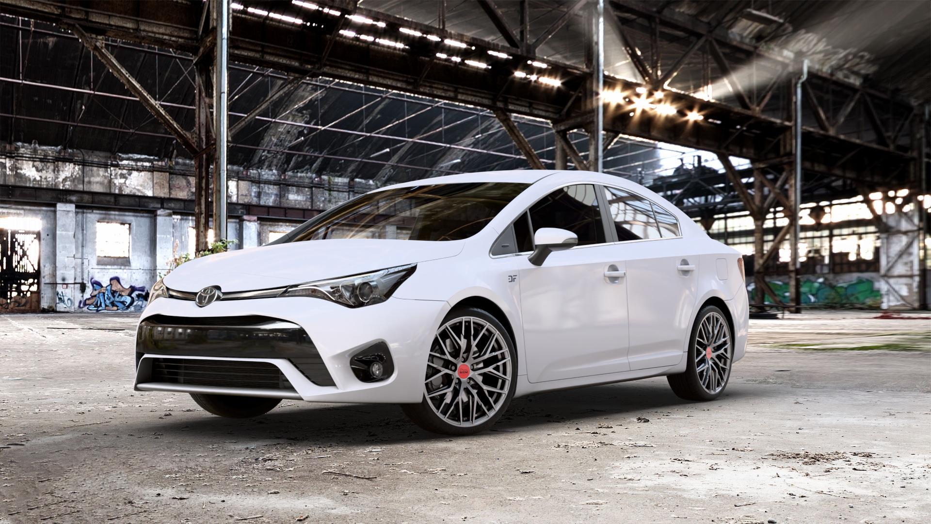 MAM RS4 PALLADIUM PAINTED Felge mit Reifen grau anthrazit in 19Zoll Winterfelge Alufelge auf weissem Toyota Avensis Limousine Typ T27 Facelift 15-> ⬇️ mit 15mm Tieferlegung ⬇️ Old Industrial Hall_max_5300mm_2024 Frontansicht_1