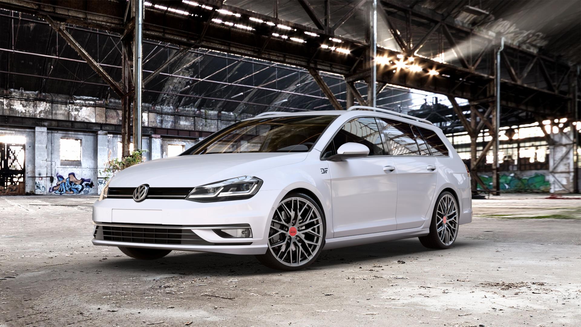 MAM RS4 PALLADIUM PAINTED Felge mit Reifen grau anthrazit in 19Zoll Winterfelge Alufelge auf weissem unilack Volkswagen (VW) Golf 7 Variant Facelift ⬇️ mit 15mm Tieferlegung ⬇️ Old Industrial Hall_max_5300mm_2024 Frontansicht_1
