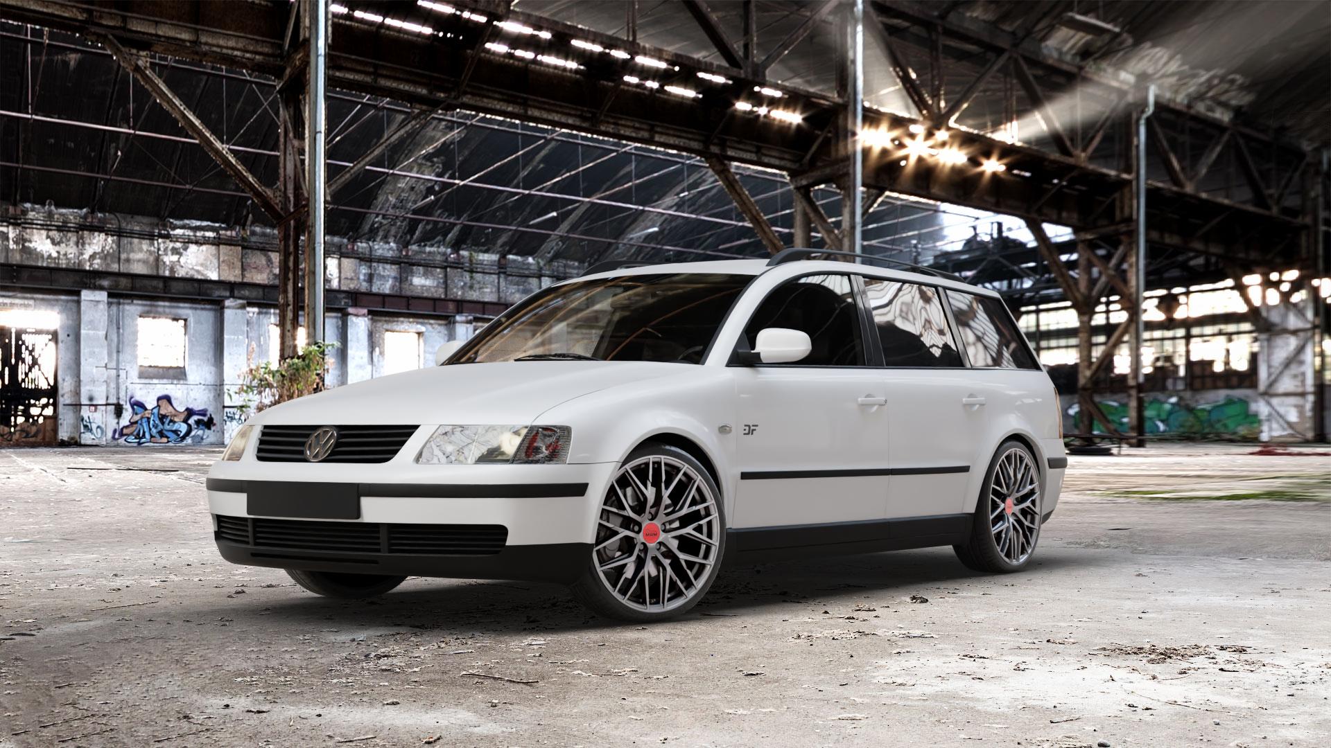MAM RS4 PALLADIUM PAINTED Felge mit Reifen grau anthrazit in 19Zoll Winterfelge Alufelge auf weissem Volkswagen (VW) Passat 3B Limousine Variant 3BG ⬇️ mit 15mm Tieferlegung ⬇️ Old Industrial Hall_max_5300mm_2024 Frontansicht_1