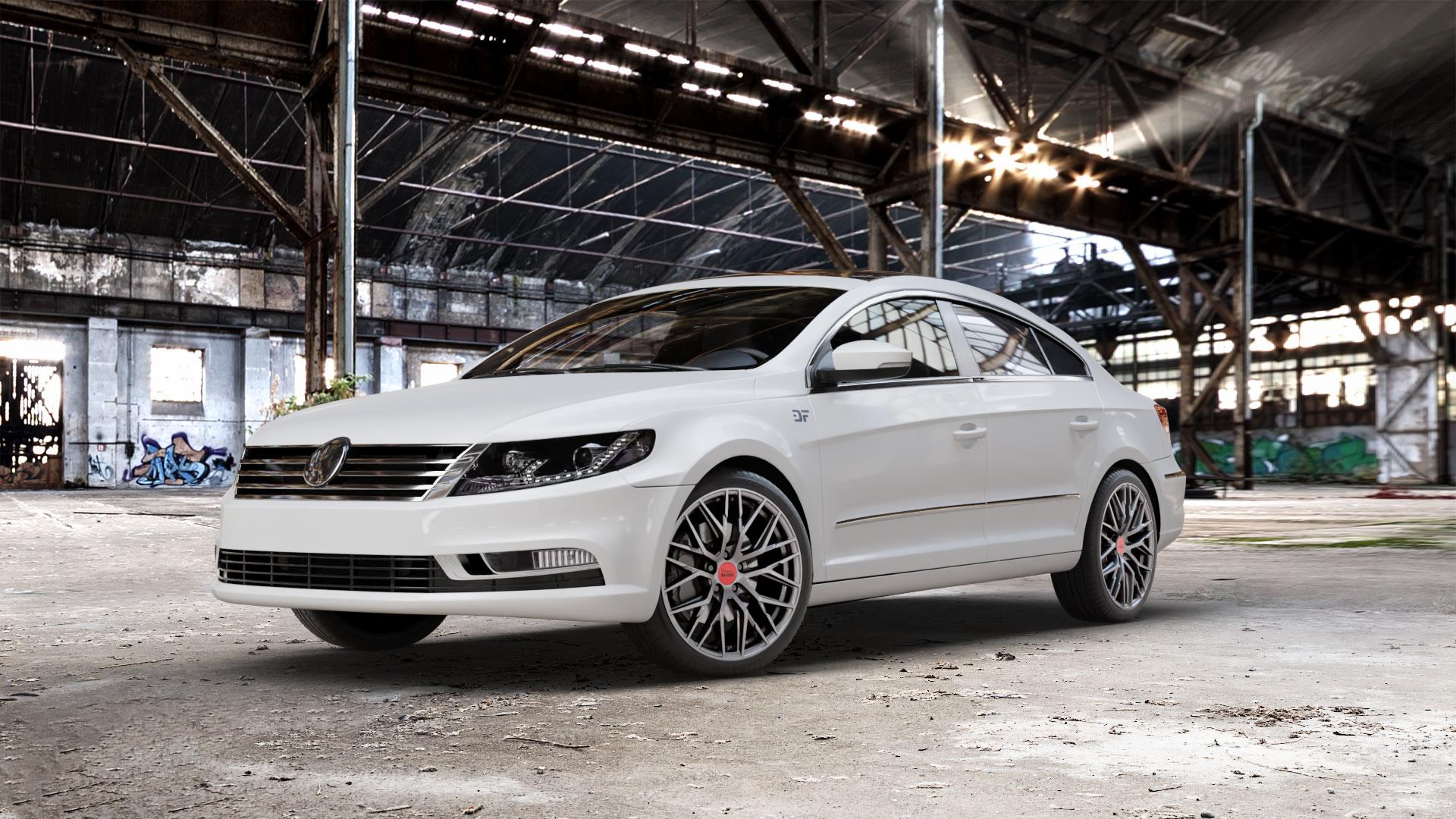 MAM RS4 PALLADIUM PAINTED Felge mit Reifen grau anthrazit in 19Zoll Winterfelge Alufelge auf weissem Volkswagen (VW) Passat CC II (15->) ⬇️ mit 15mm Tieferlegung ⬇️ Old Industrial Hall_max_5300mm_2024 Frontansicht_1