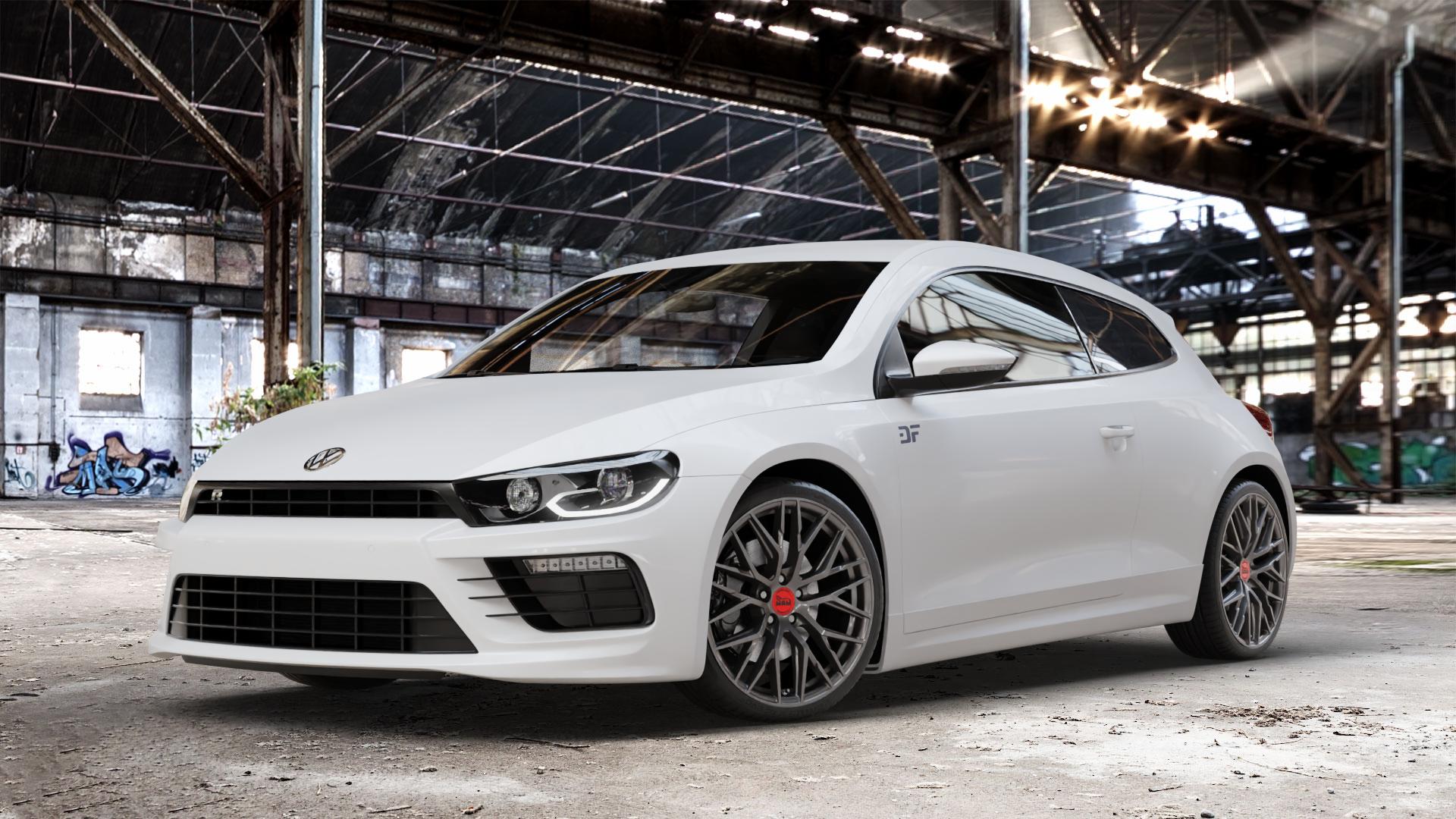 MAM RS4 PALLADIUM PAINTED Felge mit Reifen grau anthrazit in 19Zoll Winterfelge Alufelge auf weissem Volkswagen (VW) Scirocco III Typ 13 Facelift ⬇️ mit 15mm Tieferlegung ⬇️ Old Industrial Hall_max_4400mm_2024 Frontansicht_1