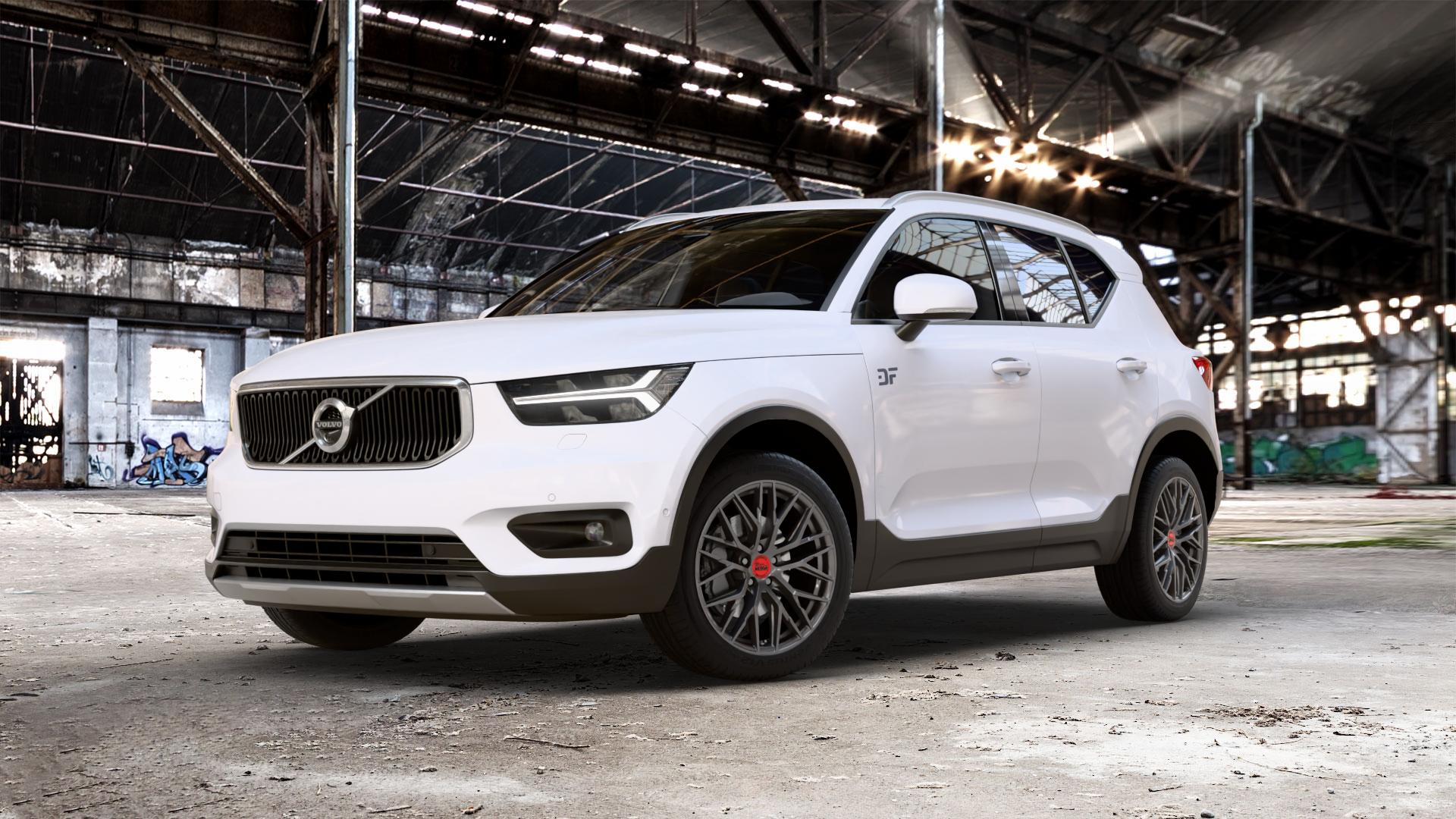MAM RS4 PALLADIUM PAINTED Felge mit Reifen grau anthrazit in 19Zoll Winterfelge Alufelge auf weissem Volvo XC40 Typ X ⬇️ mit 15mm Tieferlegung ⬇️ Old Industrial Hall_max_5300mm_2024 Frontansicht_1