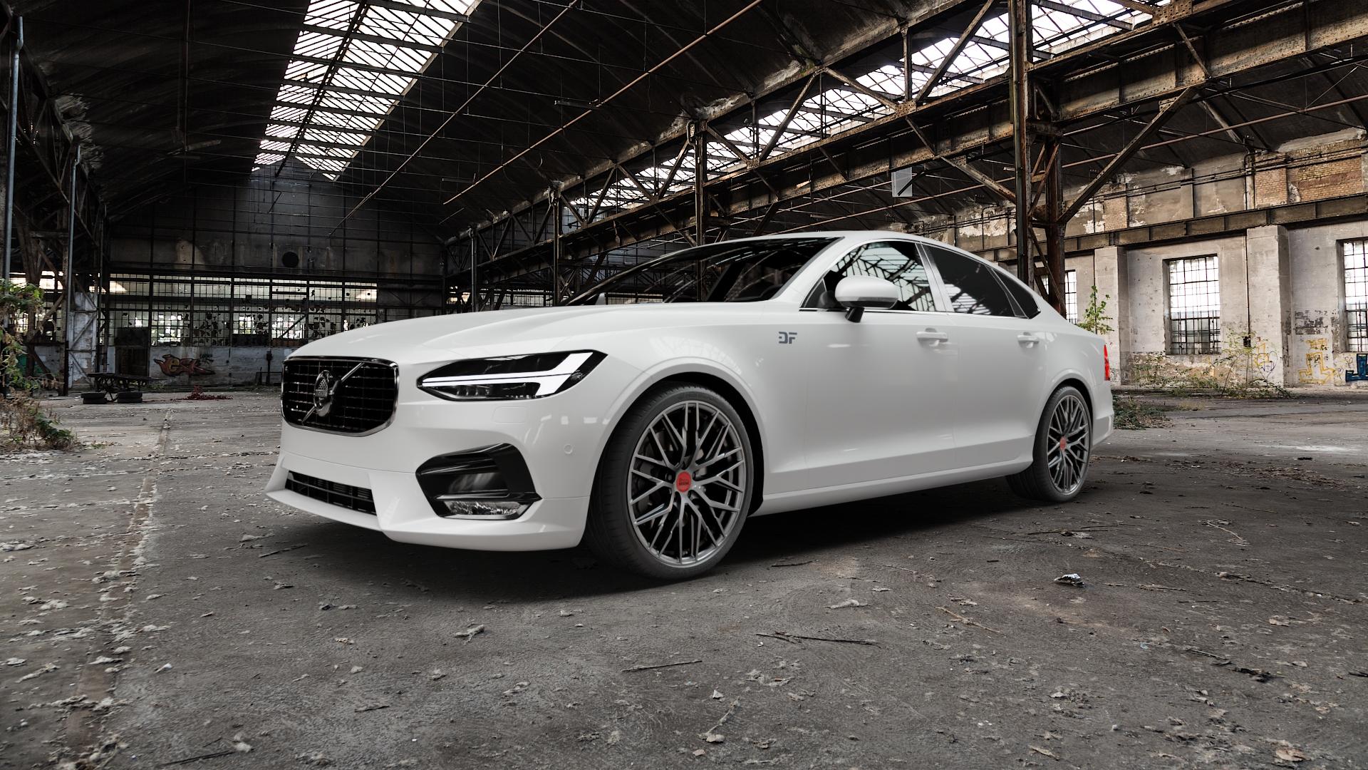 MAM RS4 PALLADIUM PAINTED Felge mit Reifen grau anthrazit in 20Zoll Winterfelge Alufelge auf weissem Volvo S90 II Typ P Facelift ⬇️ mit 15mm Tieferlegung ⬇️ Old Industrial Hall_max5000mm_2022 Frontansicht_1
