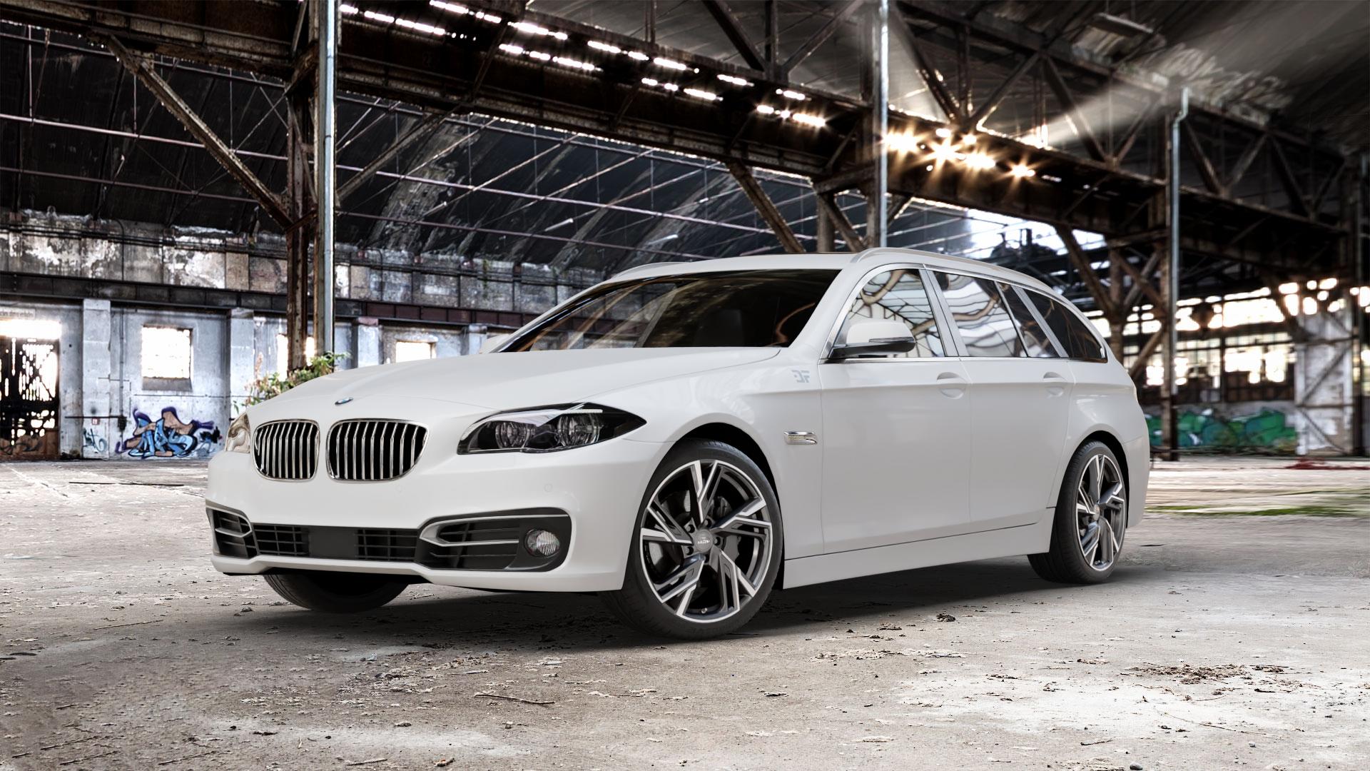MAM RS5 PALLADIUM FRONT POLISH Felge mit Reifen grau silber mehrfarbig in 19Zoll Winterfelge Alufelge auf weissem BMW 523i Typ F11 (Touring) 535i 520d 530d 528i xDrive 530i 550i 520i 525d 535d 518d 5er Touring (5K, K-N1) ⬇️ mit 15mm Tieferlegung ⬇️ Old Industrial Hall_max_5300mm_2024 Frontansicht_1