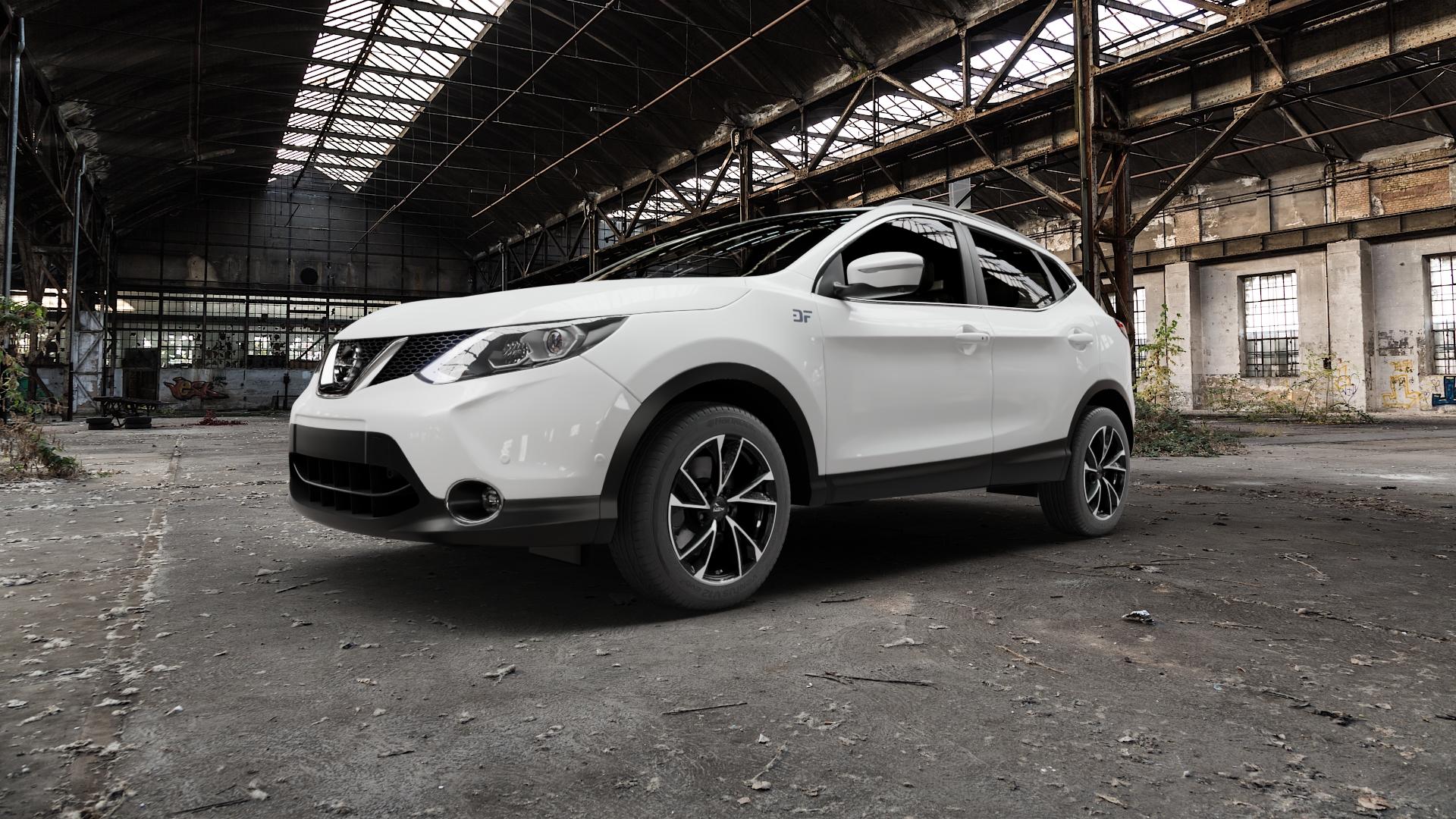 MAM RS6 BLACK FRONT POLISH Felge mit Reifen silber schwarz mehrfarbig in 17Zoll Winterfelge Alufelge auf weissem Nissan Qashqai Typ J11 Facelift ⬇️ mit 15mm Tieferlegung ⬇️ Old Industrial Hall_max5000mm_2022 Frontansicht_1