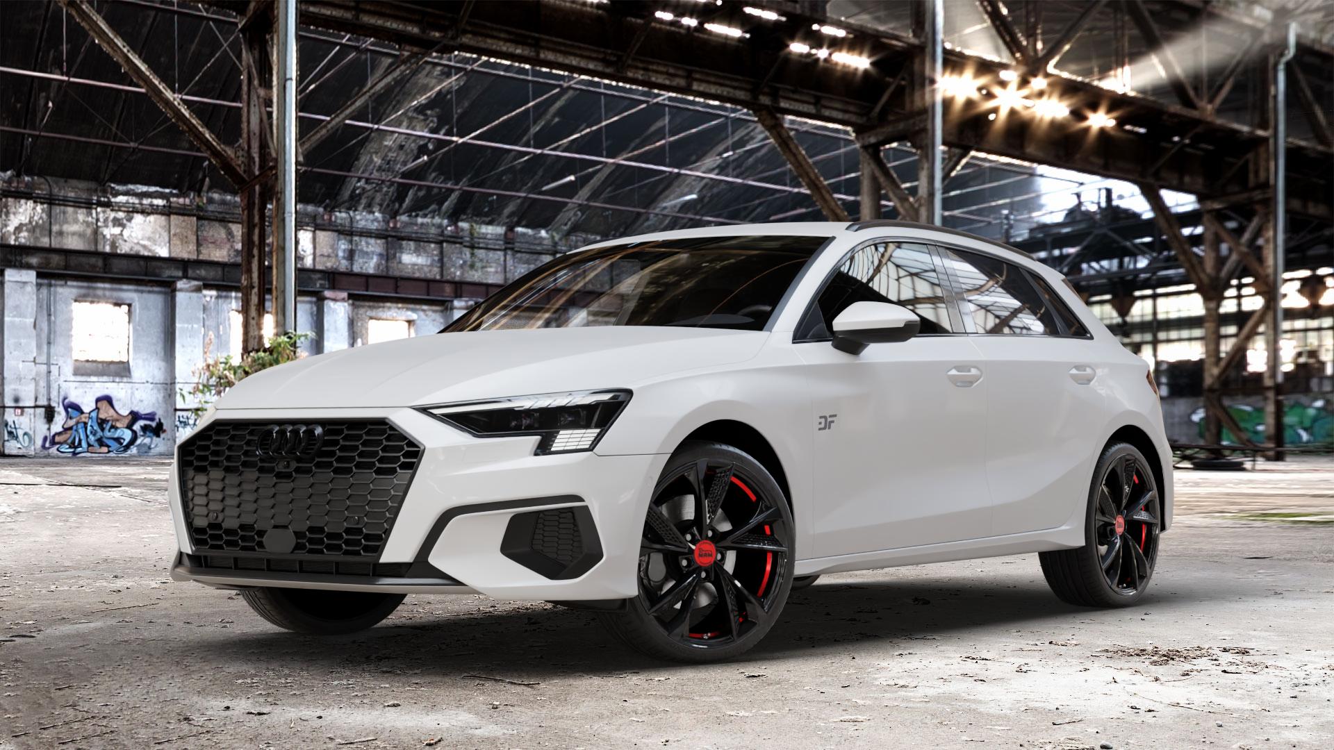 MAM RS6 BLACK PAINTED RED INSIDE Felge mit Reifen schwarz rot mehrfarbig in 19Zoll Winterfelge Alufelge auf weissem Audi A3 Typ GY (Sportback) 2,0l 30 TDI 85kW (116 PS) 1,0l TFSI 81kW (110 35 110kW (150 1,5l Mild-Hybrid 40 quattro 147kW (200 1,4l TFSIe Hybrid g-tron 96kW (131 ⬇️ mit 15mm Tieferlegung ⬇️ Old Industrial Hall_max_4400mm_2024 Frontansicht_1