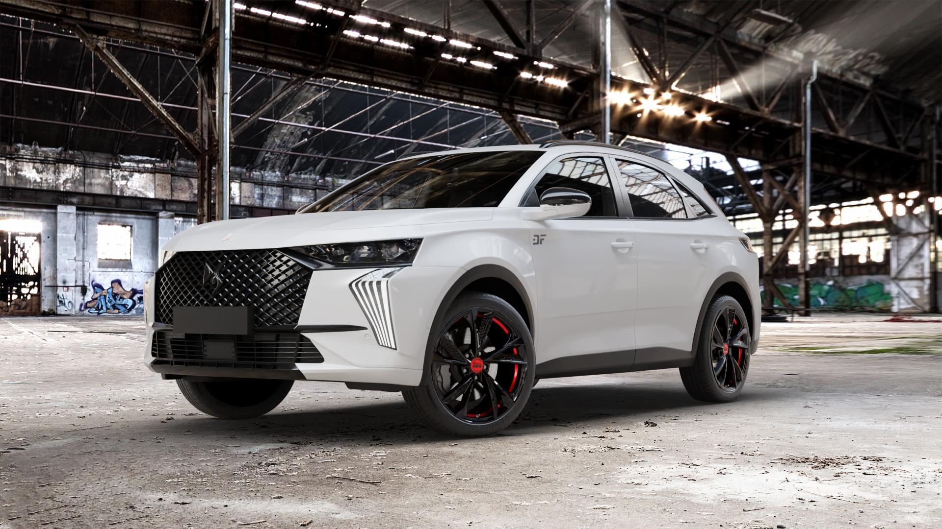MAM RS6 BLACK PAINTED RED INSIDE Felge mit Reifen schwarz rot mehrfarbig in 20Zoll Winterfelge Alufelge auf weissem DS Automobiles DS7 Crossback Typ J 1,6l E-Tense 300 147kW (200 PS) 225 133kW (181 4x4 Citroen ⬇️ mit 15mm Tieferlegung ⬇️ Old Industrial Hall_max_5300mm_2024 Frontansicht_1