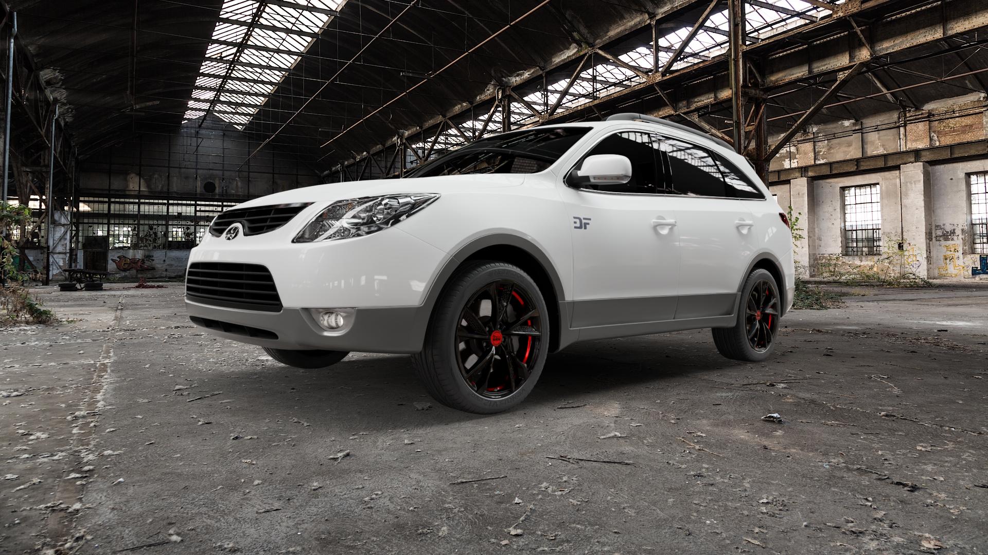 MAM RS6 BLACK PAINTED RED INSIDE Felge mit Reifen schwarz rot mehrfarbig in 20Zoll Winterfelge Alufelge auf weissem Hyundai ix55 Typ EN ⬇️ mit 15mm Tieferlegung ⬇️ Old Industrial Hall_max5000mm_2022 Frontansicht_1
