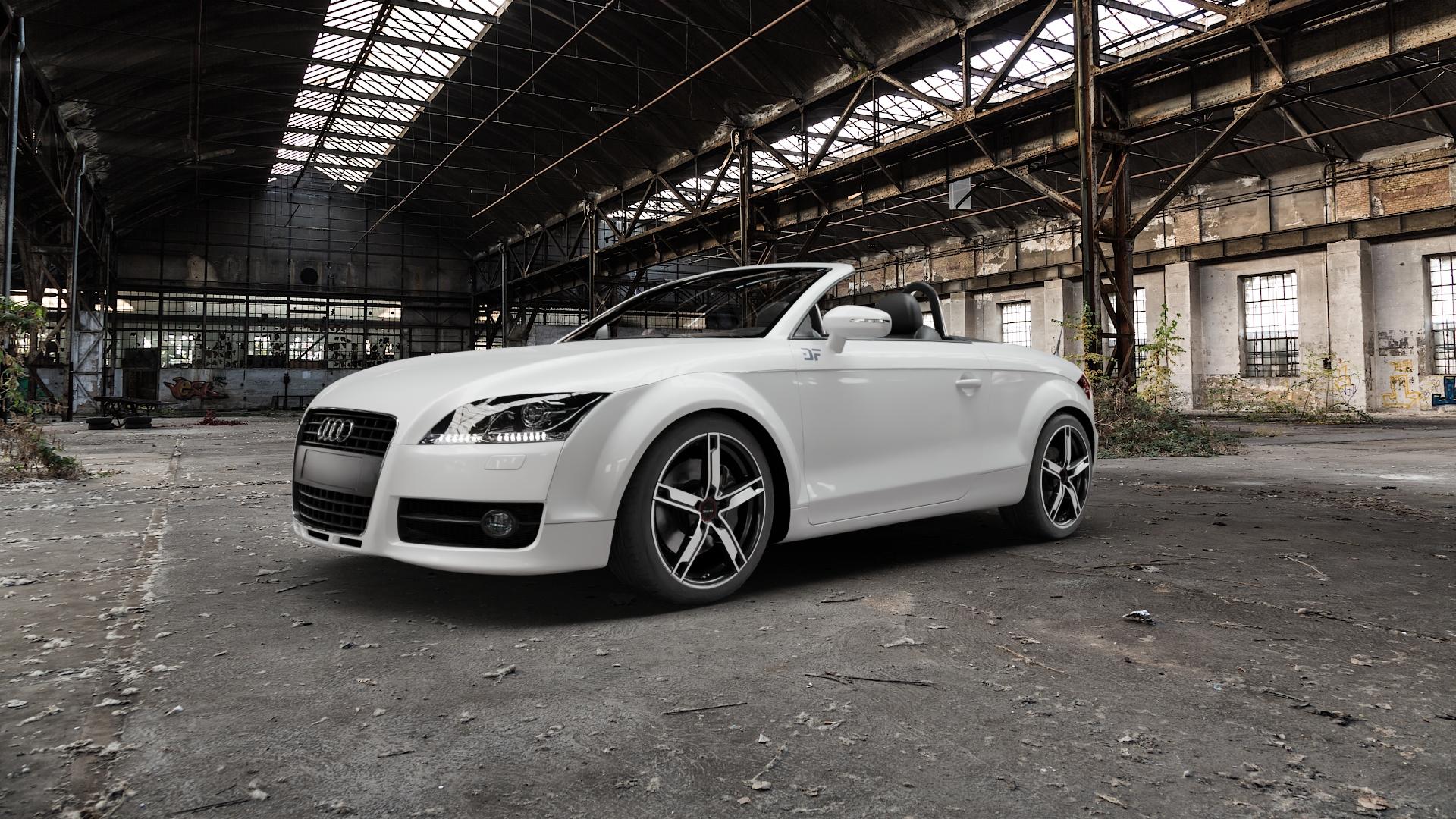 MAM W4 BLACK FRONT POLISH Felge mit Reifen silber schwarz in 18Zoll Winterfelge Alufelge auf weissem Audi TT II Typ 8J (Roadster) ⬇️ mit 15mm Tieferlegung ⬇️ Old Industrial Hall_max5000mm_2022 Frontansicht_1