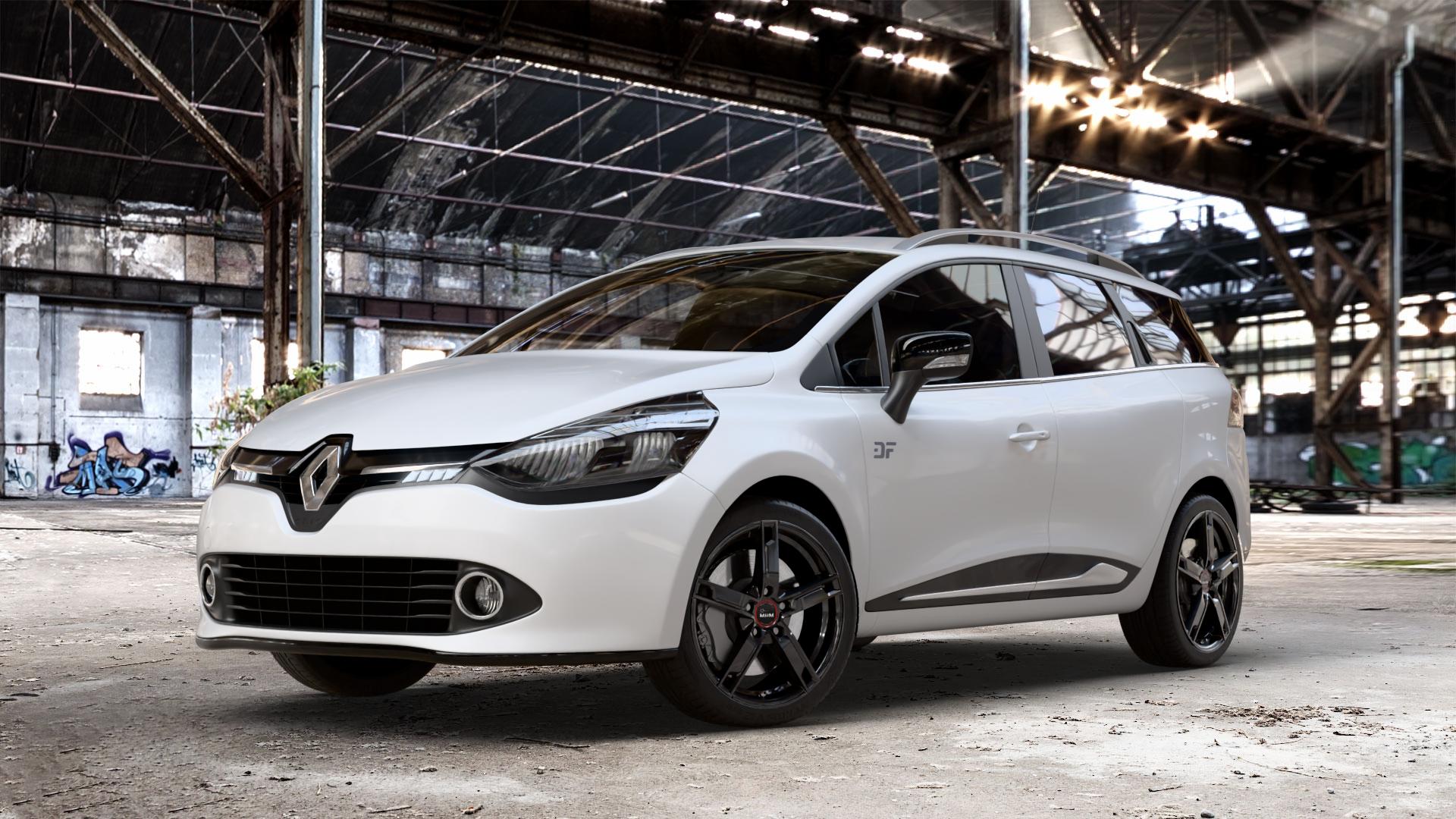 MAM W4 BLACK PAINTED Felge mit Reifen schwarz in 17Zoll Winterfelge Alufelge auf weissem Renault Clio IV Grandtour Typ R ⬇️ mit 15mm Tieferlegung ⬇️ Old Industrial Hall_max_4400mm_2024 Frontansicht_1