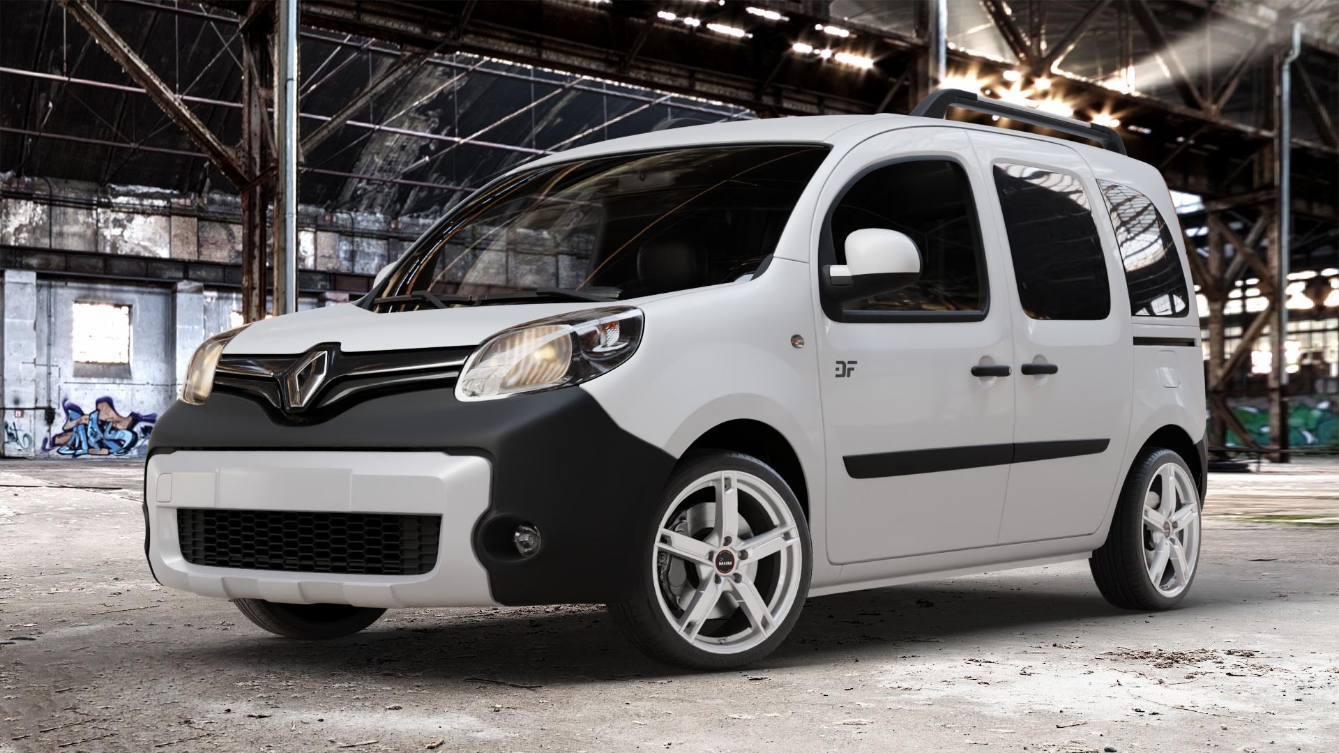 MAM W4 SILVER PAINTED Felge mit Reifen silber in 18Zoll Winterfelge Alufelge auf weissem Renault Kangoo II Typ W Rapid FW BeBop Facelift (13->) Maxi ⬇️ mit 15mm Tieferlegung ⬇️ Old Industrial Hall_max_4400mm_2024 Frontansicht_1