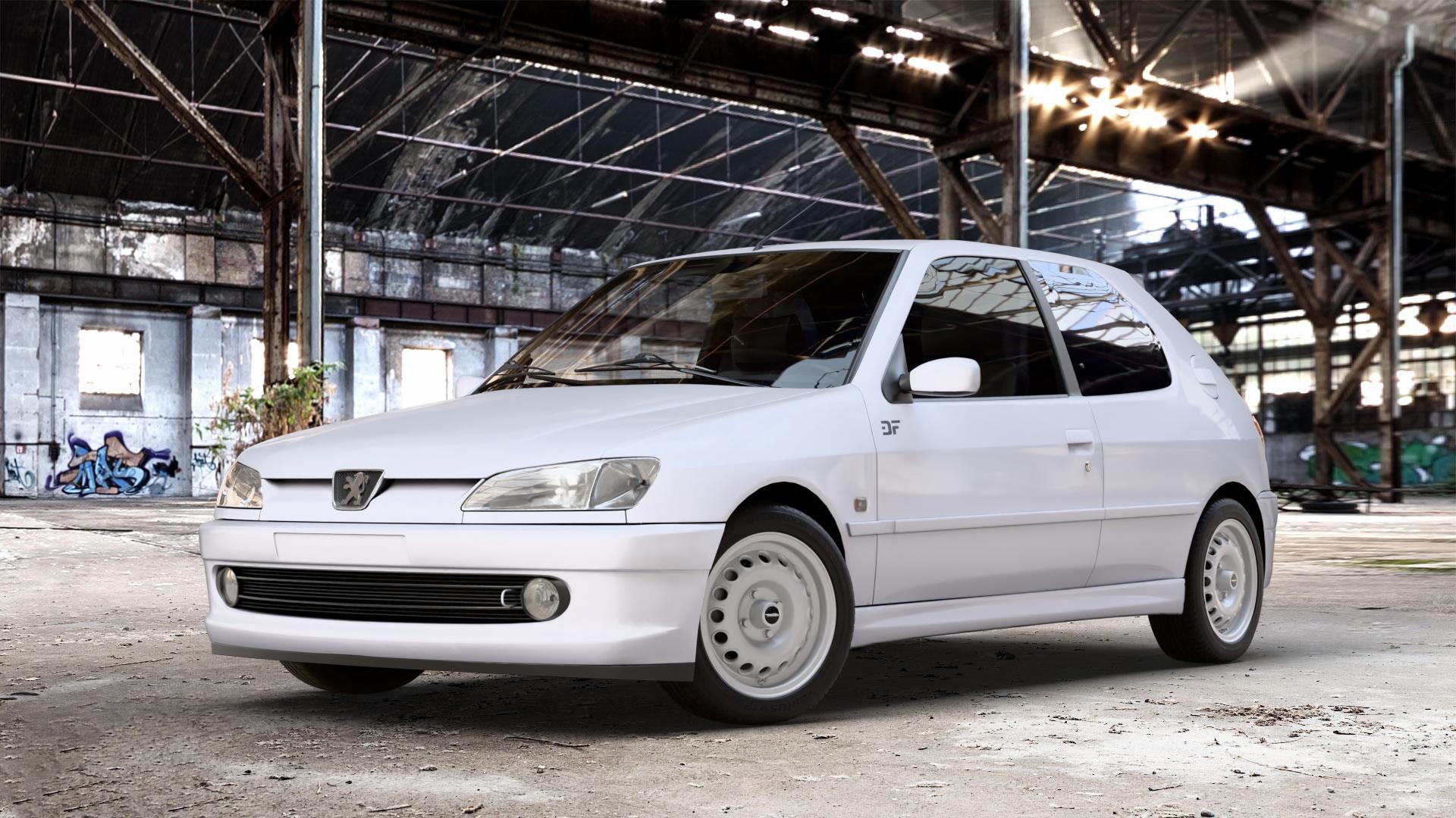 Maxilite GTA Style silber Felge mit Reifen in 15Zoll Winterfelge Alufelge auf weissem Peugeot 306 Schrägheck 1,1l 44kW (60 PS) 1,4l 55kW (75 1,6l 65kW (88 72kW (98 1,8l 74kW (101 16V 81kW (110 D 43kW (58 1,9l 47kW (64 50kW (68 51kW (69 DT 66kW (9 ⬇️ mit 15mm Tieferlegung ⬇️ Old Industrial Hall_max_4400mm_2024 Frontansicht_1