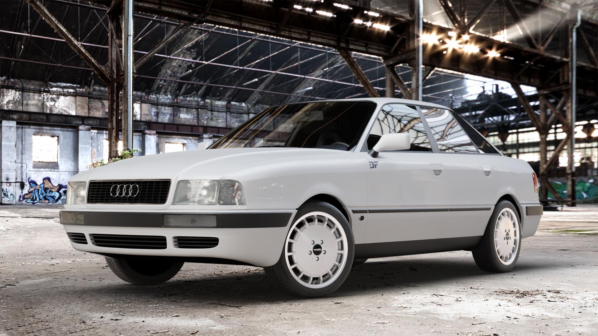 Maxilite Gulli Style silber/glanzgedreht Felge mit Reifen in 17Zoll Alufelge auf weissem Audi 80 Typ 89 (Limousine) B4 80/90 ⬇️ mit 15mm Tieferlegung ⬇️ Old Industrial Hall_max_4400mm_2024 Frontansicht_1