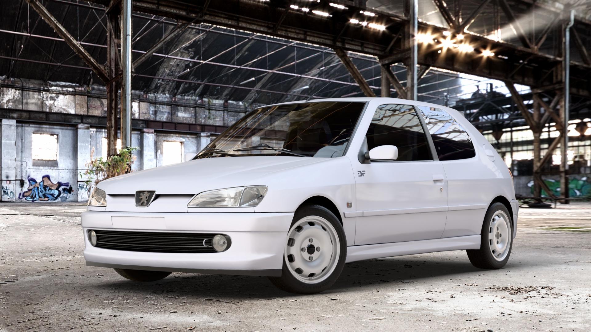 Maxilite TZ Style silber Felge mit Reifen in 15Zoll Winterfelge Alufelge auf weissem Peugeot 306 Schrägheck 1,1l 44kW (60 PS) 1,4l 55kW (75 1,6l 65kW (88 72kW (98 1,8l 74kW (101 16V 81kW (110 D 43kW (58 1,9l 47kW (64 50kW (68 51kW (69 DT 66kW (9 ⬇️ mit 15mm Tieferlegung ⬇️ Old Industrial Hall_max_4400mm_2024 Frontansicht_1