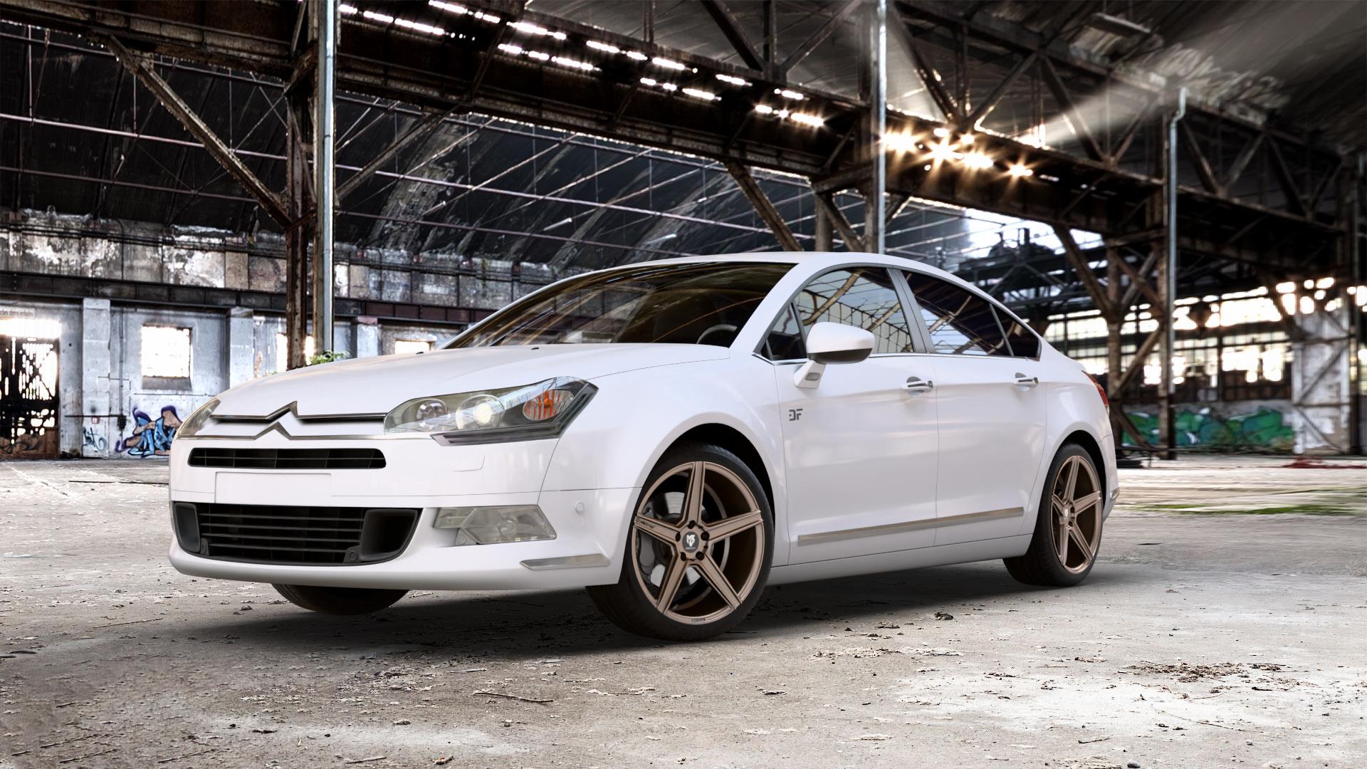 MB-DESIGN KV1 Bronze light matt Felge mit Reifen in 19Zoll Winterfelge Alufelge auf weissem Citroen C5 II ⬇️ mit 15mm Tieferlegung ⬇️ Old Industrial Hall_max_5300mm_2024 Frontansicht_1