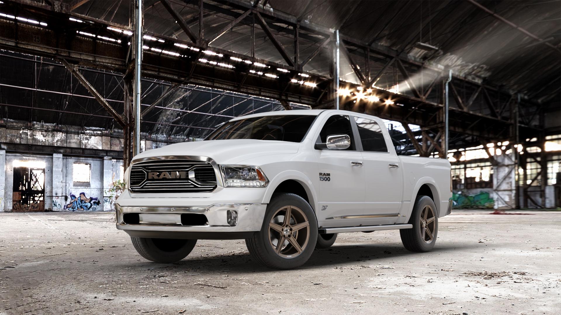 MB-DESIGN KV1 Bronze seidenmatt Felge mit Reifen in 19Zoll Winterfelge Alufelge auf weissem Dodge RAM 1500 IV Typ DJ, DS ⬇️ mit 15mm Tieferlegung ⬇️ Old Industrial Hall_max_7000mm_2024 Frontansicht_1