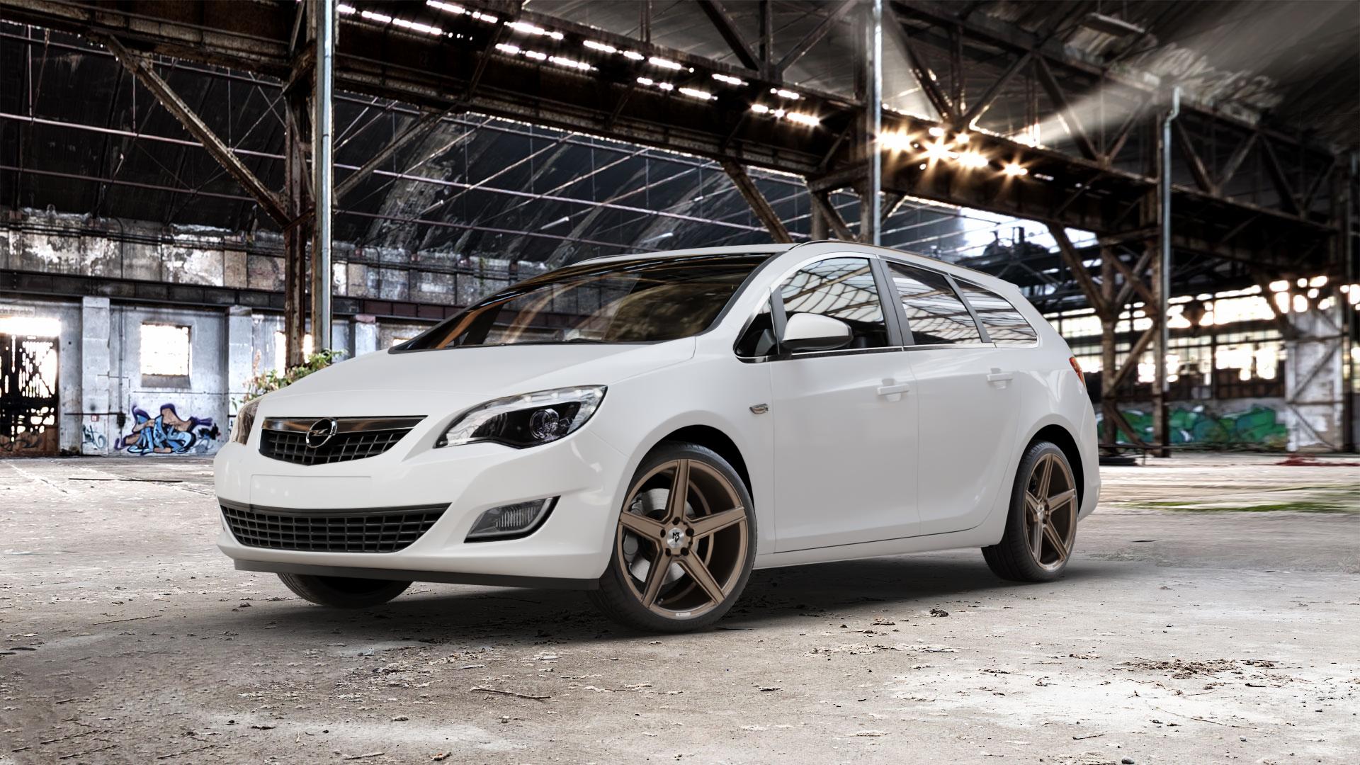 MB-DESIGN KV1 Bronze seidenmatt Felge mit Reifen in 19Zoll Winterfelge Alufelge auf weissem Opel Astra J Sports Tourer Typ P-J/SW Facelift ⬇️ mit 15mm Tieferlegung ⬇️ Old Industrial Hall_max_5300mm_2024 Frontansicht_1
