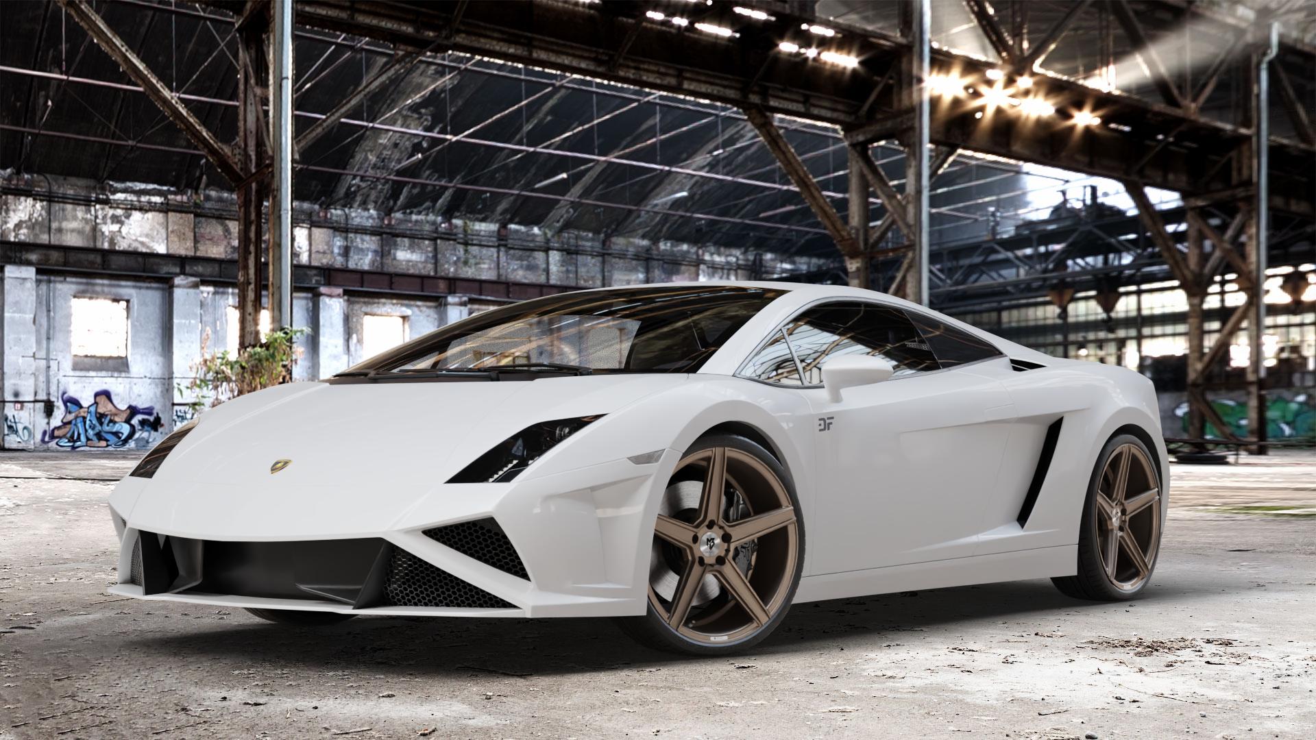 MB-DESIGN KV1 Bronze seidenmatt Felge mit Reifen in 20Zoll Winterfelge Alufelge auf weissem Lamborghini Gallardo ⬇️ mit 15mm Tieferlegung ⬇️ Old Industrial Hall_max_4400mm_2024 Frontansicht_1