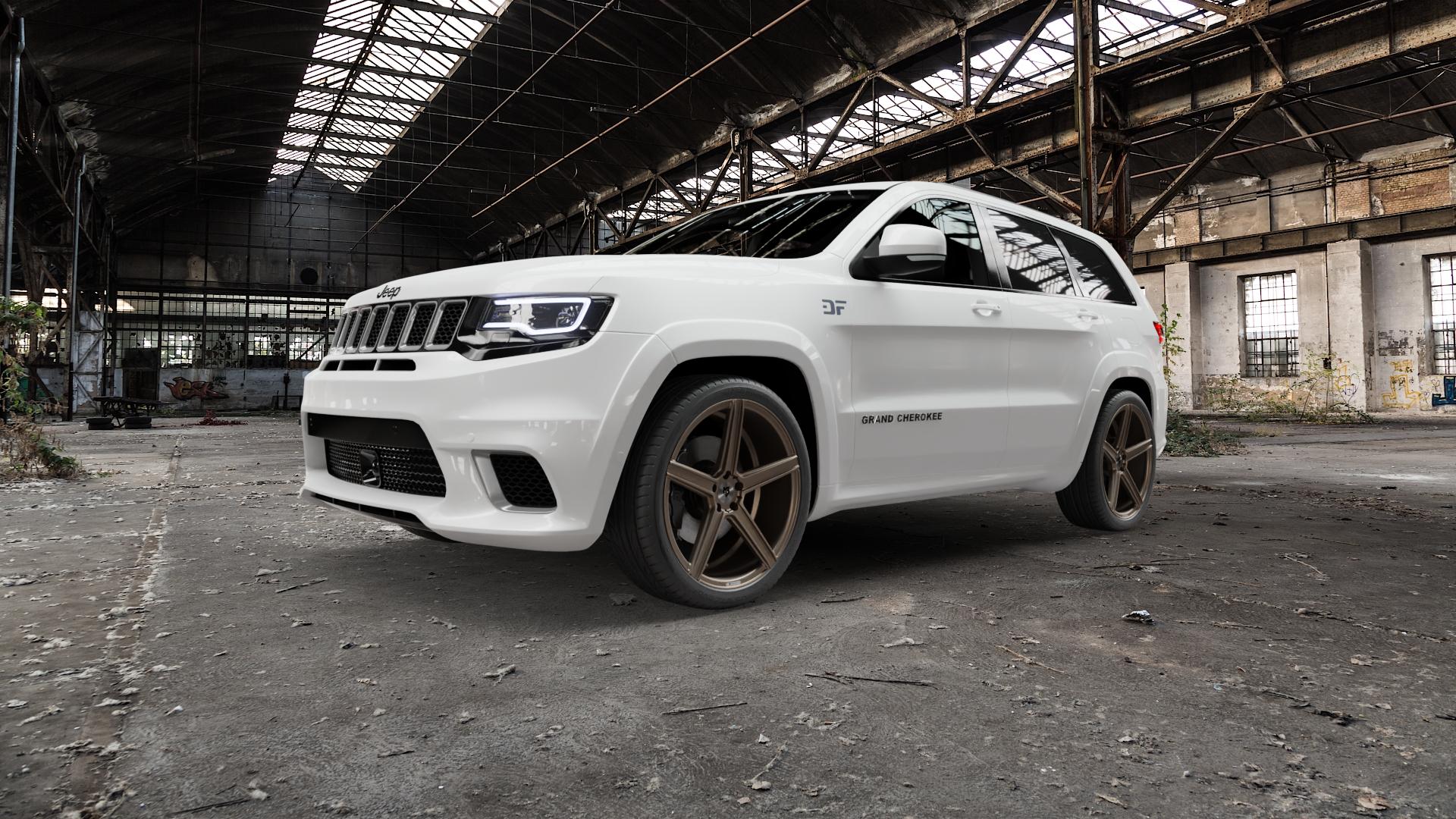 MB-DESIGN KV1 Bronze seidenmatt Felge mit Reifen in 22Zoll Winterfelge Alufelge auf weissem Jeep Grand Cherokee IV Typ WK Facelift 17 ⬇️ mit 15mm Tieferlegung ⬇️ Old Industrial Hall_max5000mm_2022 Frontansicht_1