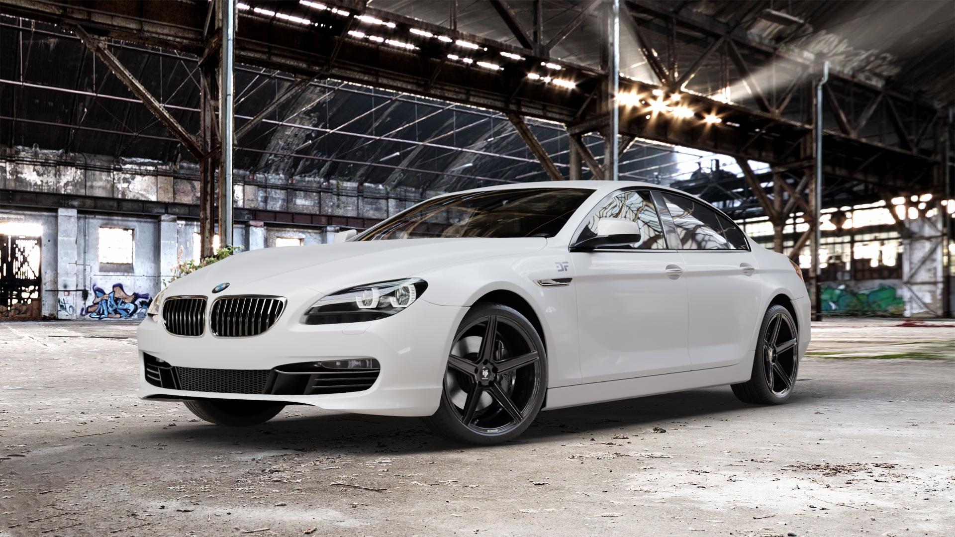 MB-DESIGN KV1 DC Glanzschwarz Felge mit Reifen in 20Zoll Winterfelge Alufelge auf weissem BMW 6er F06 Gran Coupe (6C) ⬇️ mit 15mm Tieferlegung ⬇️ Old Industrial Hall_max_5300mm_2024 Frontansicht_1