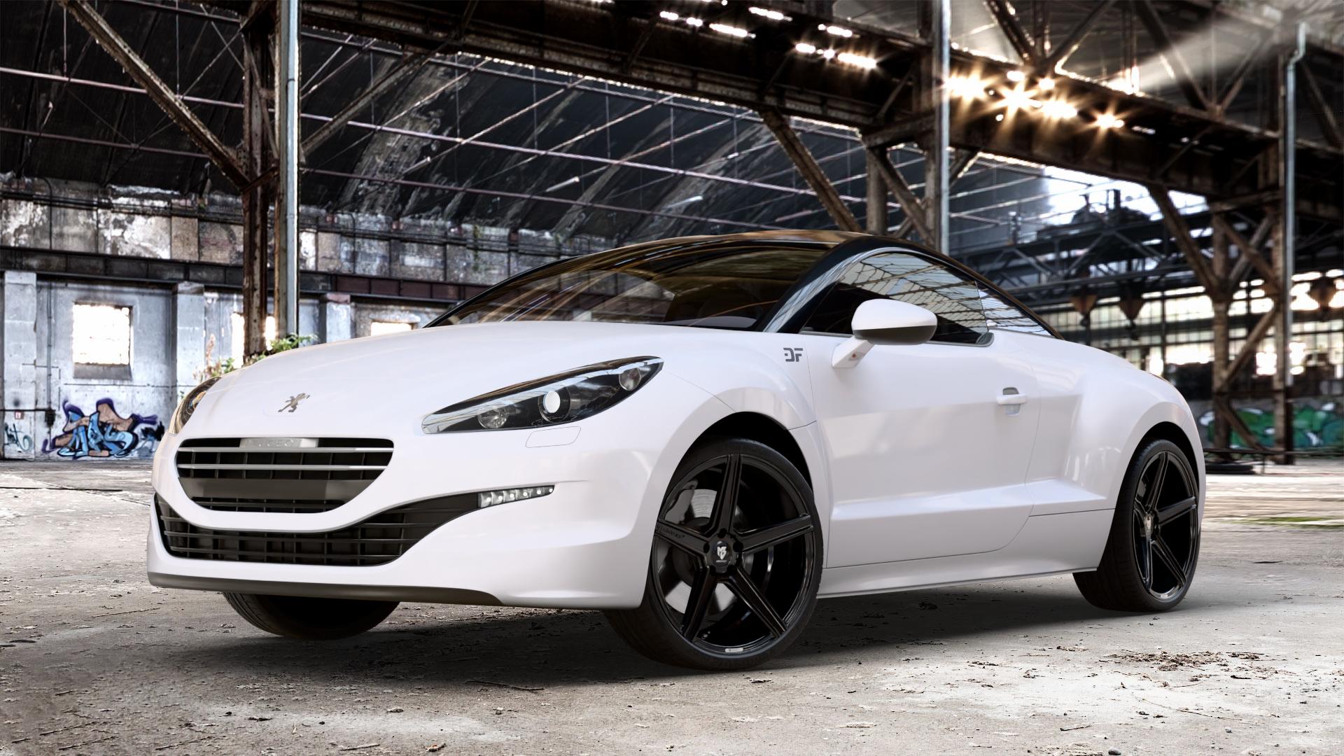 MB-DESIGN KV1 DC Glanzschwarz Felge mit Reifen in 20Zoll Winterfelge Alufelge auf weissem Peugeot RCZ Facelift ⬇️ mit 15mm Tieferlegung ⬇️ Old Industrial Hall_max_4400mm_2024 Frontansicht_1