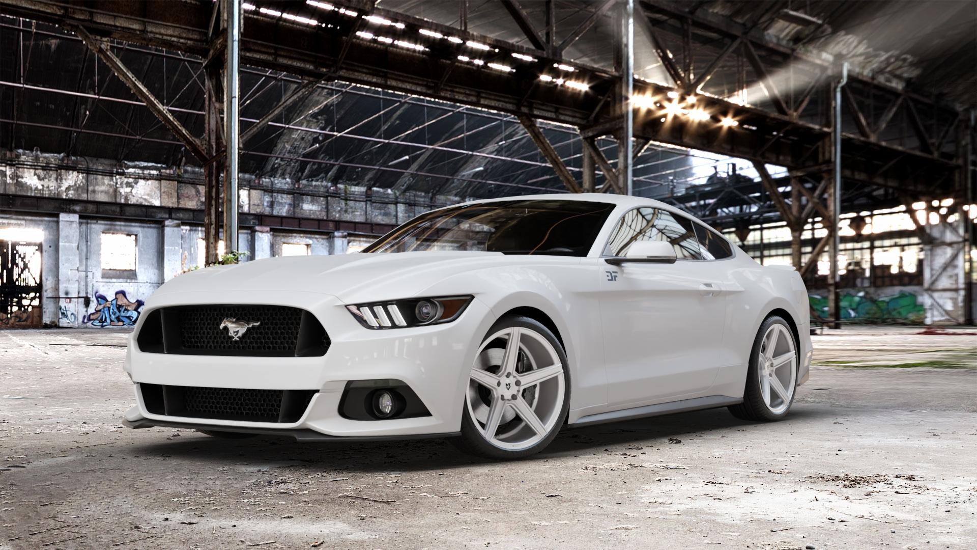 MB-DESIGN KV1 DC Silber Felge mit Reifen in 20Zoll Winterfelge Alufelge auf weissem Ford Mustang VI Coupe Typ LAE Cabrio ⬇️ mit 15mm Tieferlegung ⬇️ Old Industrial Hall_max_5300mm_2024 Frontansicht_1