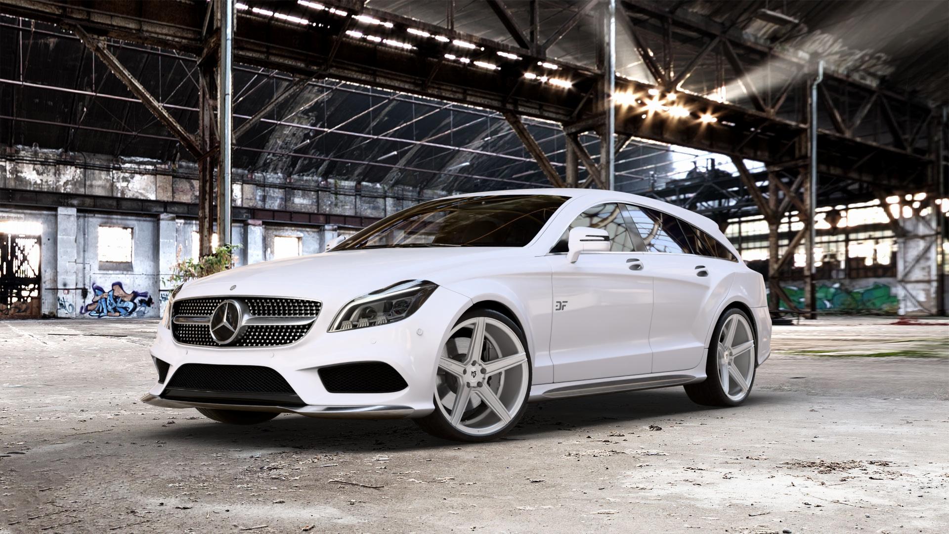MB-DESIGN KV1 DC Silber Felge mit Reifen in 20Zoll Winterfelge Alufelge auf weissem Mercedes CLS Typ X218 Shooting Brake 2,1l 250 CDI 150kW (204 PS) 3,0l 350 195kW (265 4Matic 3,5l 225kW (306 4,7l 500 300kW (408 5,5l 63 AMG 410kW (557 4-Matic 43 ⬇️ mit 15mm Tieferlegung ⬇️ Old Industrial Hall_max_5300mm_2024 Frontansicht_1