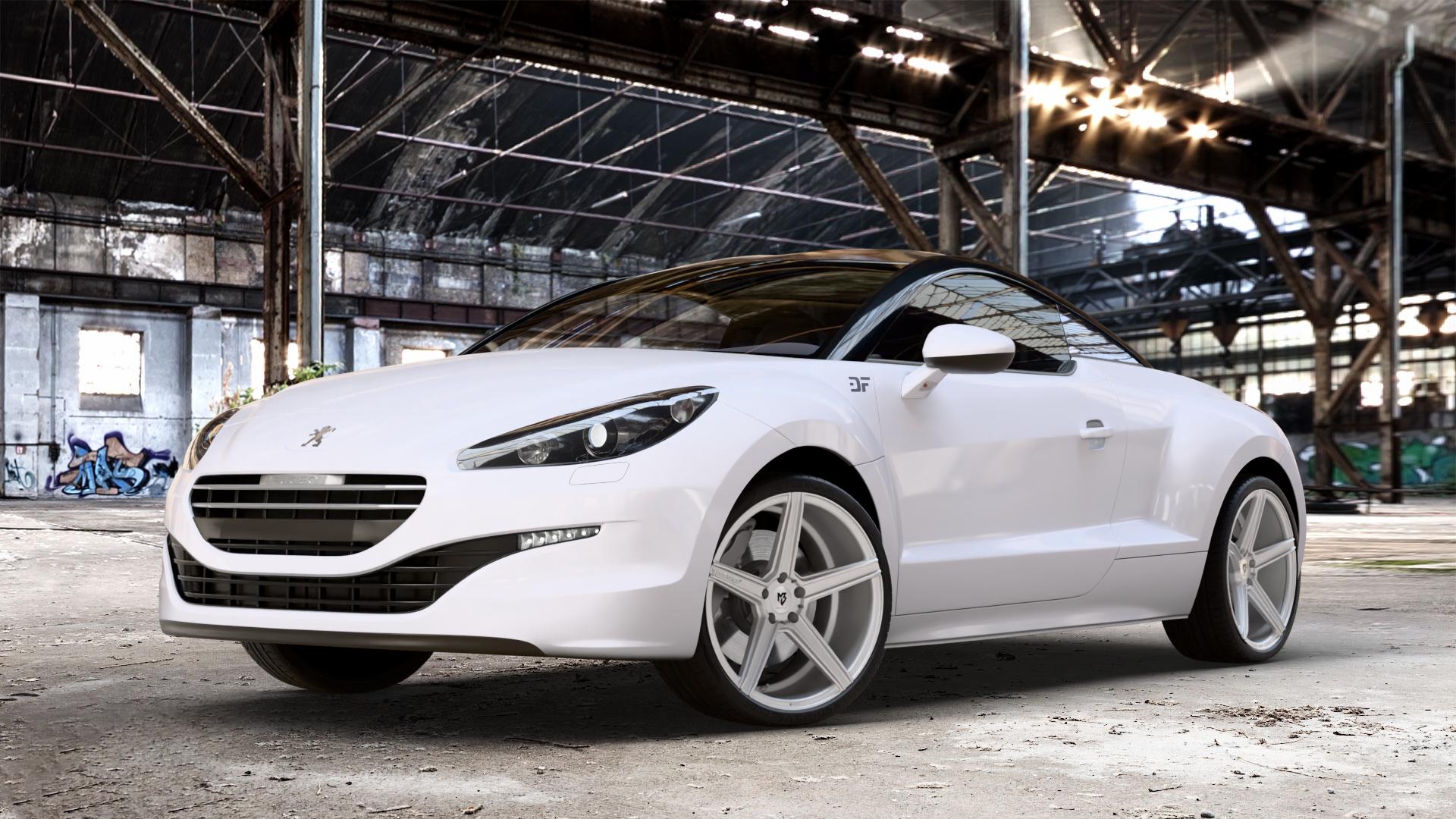 MB-DESIGN KV1 DC Silber Felge mit Reifen in 20Zoll Winterfelge Alufelge auf weissem Peugeot RCZ Facelift ⬇️ mit 15mm Tieferlegung ⬇️ Old Industrial Hall_max_4400mm_2024 Frontansicht_1