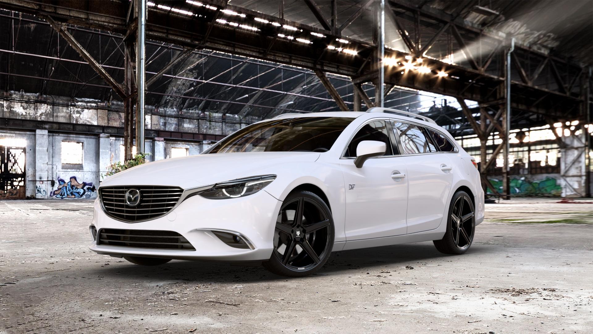 MB-DESIGN KV1 Glanzschwarz Felge mit Reifen in 20Zoll Winterfelge Alufelge auf weissem Mazda 6 III (12-15) Sport Kombi (GJ/GH) (15-18) (GH) Facelift (18-) (GJ) ⬇️ mit 15mm Tieferlegung ⬇️ Old Industrial Hall_max_5300mm_2024 Frontansicht_1