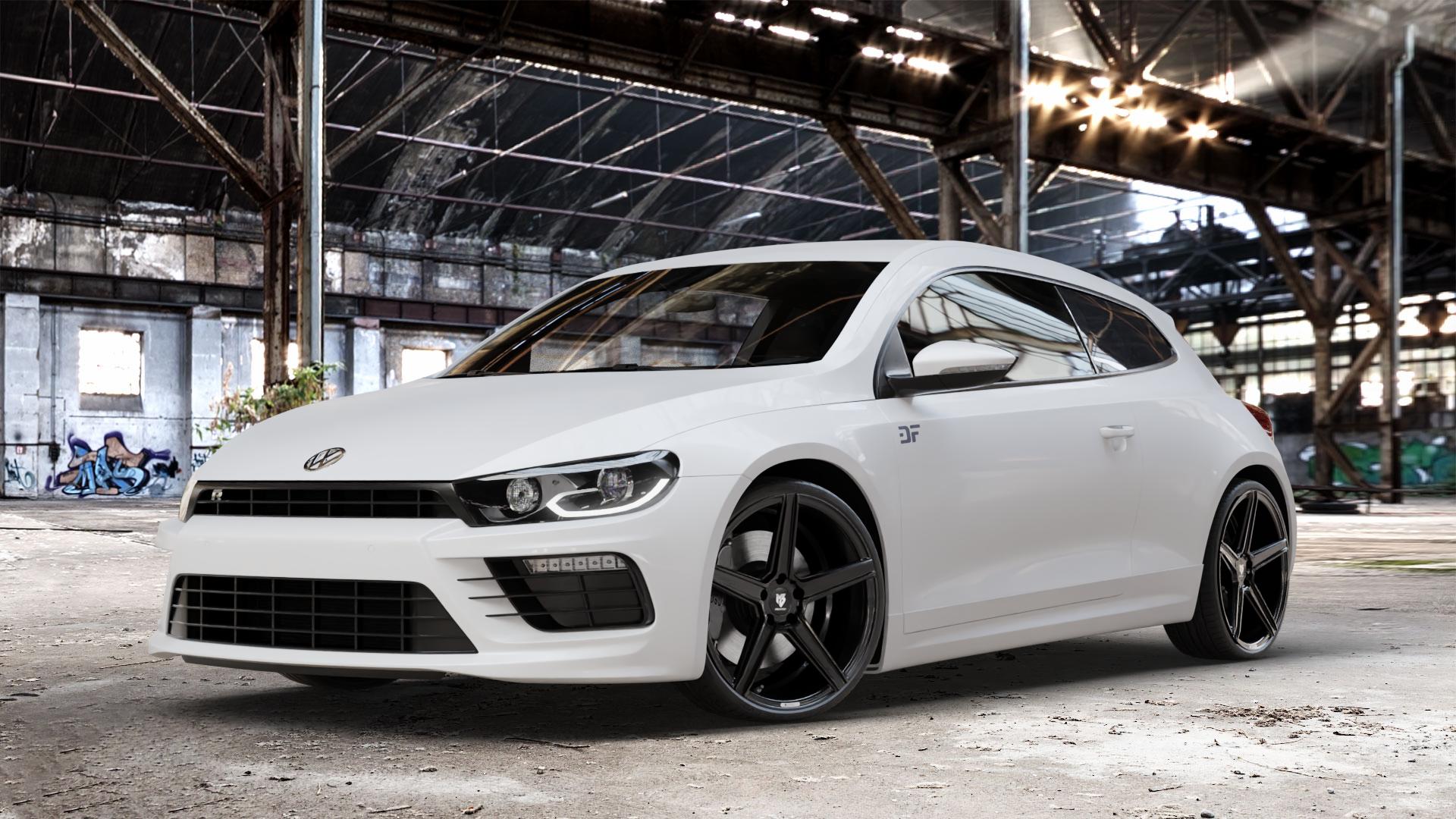 MB-DESIGN KV1 Glanzschwarz Felge mit Reifen in 20Zoll Winterfelge Alufelge auf weissem Volkswagen (VW) Scirocco III Typ 13 Facelift ⬇️ mit 15mm Tieferlegung ⬇️ Old Industrial Hall_max_4400mm_2024 Frontansicht_1