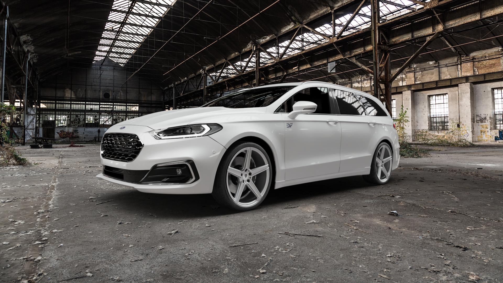 MB-DESIGN KV1 Silber Felge mit Reifen in 20Zoll Winterfelge Alufelge auf weissem Ford Mondeo V Turnier Typ BA7 Facelift ⬇️ mit 15mm Tieferlegung ⬇️ Old Industrial Hall_max5000mm_2022 Frontansicht_1