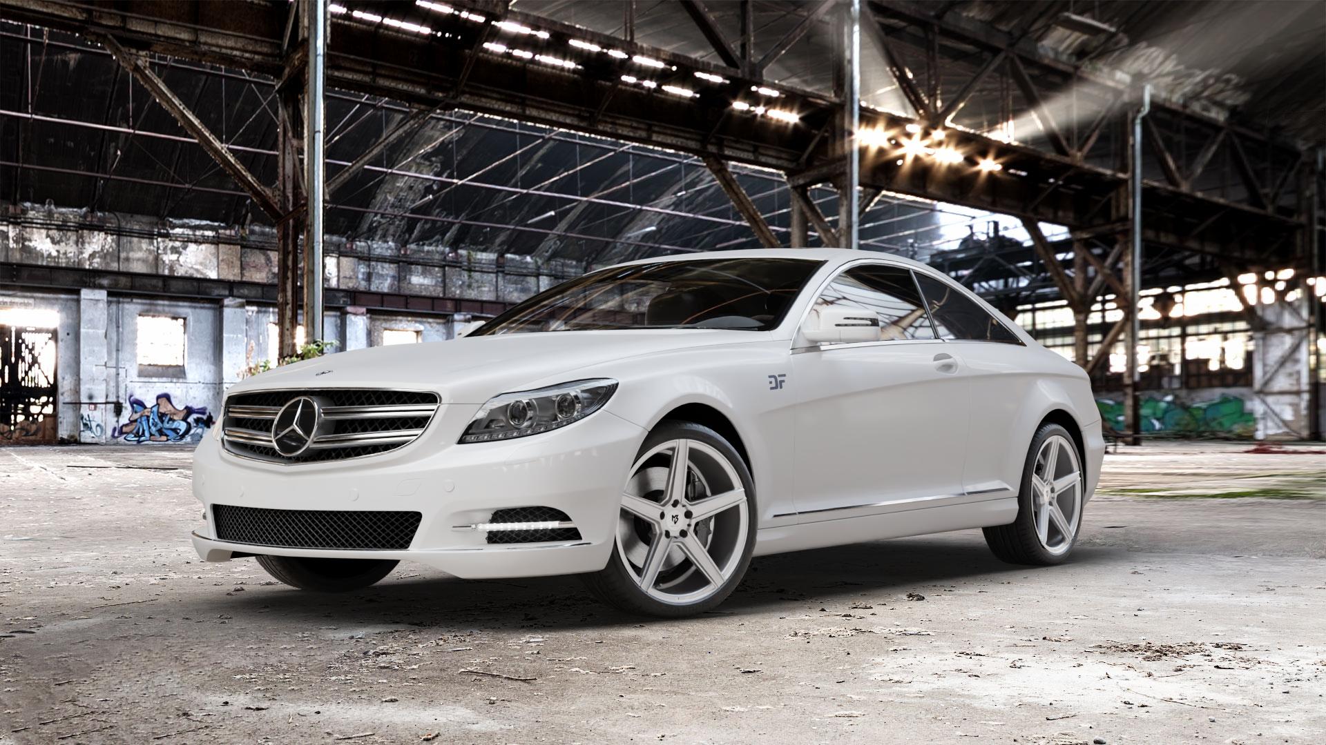 MB-DESIGN KV1 Silber Felge mit Reifen in 20Zoll Winterfelge Alufelge auf weissem Mercedes CL-Klasse Typ C216 ⬇️ mit 15mm Tieferlegung ⬇️ Old Industrial Hall_max_5300mm_2024 Frontansicht_1