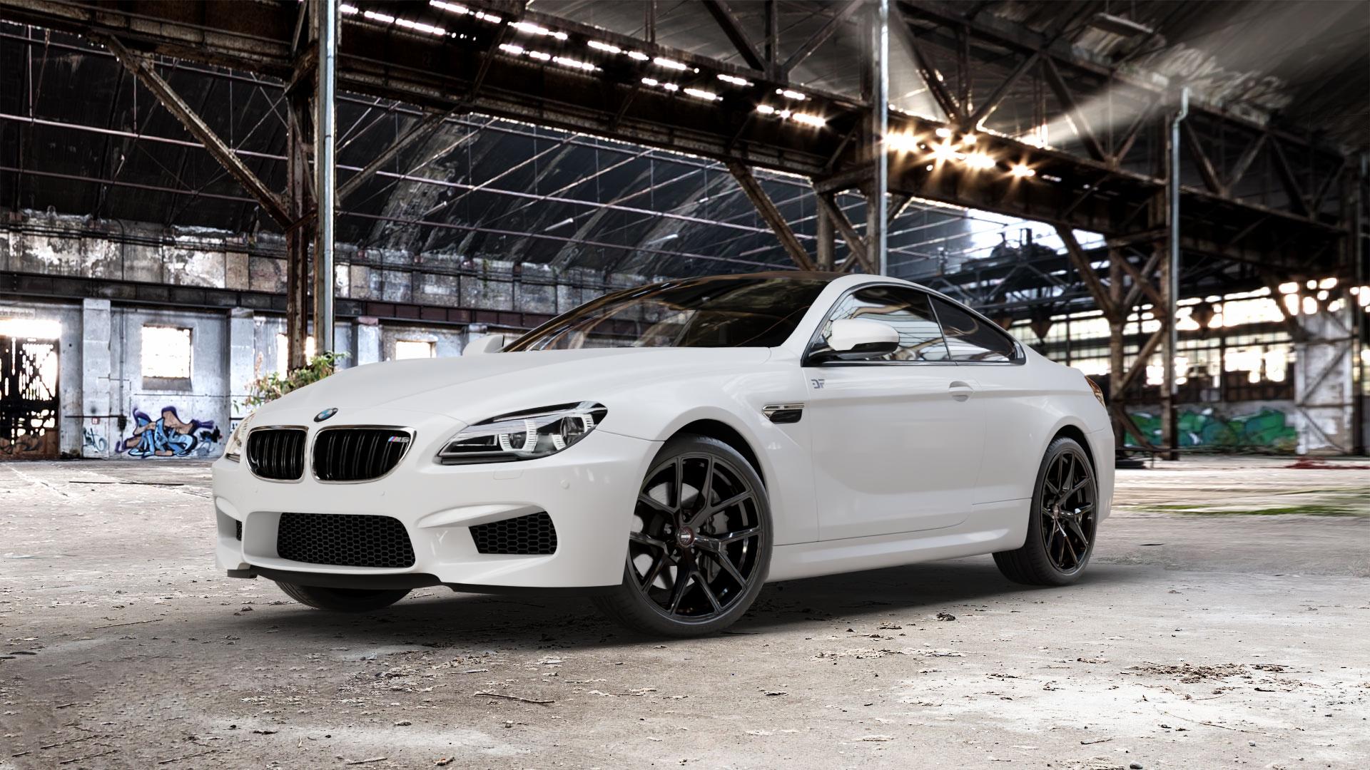 MOMO RF01 Stardust Glossy Black Felge mit Reifen schwarz in 20Zoll Winterfelge Alufelge auf weissem BMW M6 Typ F13 (Coupe) 4,4l 412kW (560 PS) 423kW Competition (575 441kW Edition 30 (600 E63 6er Coupé (663C) (6C) ⬇️ mit 15mm Tieferlegung ⬇️ Old Industrial Hall_max_5300mm_2024 Frontansicht_1