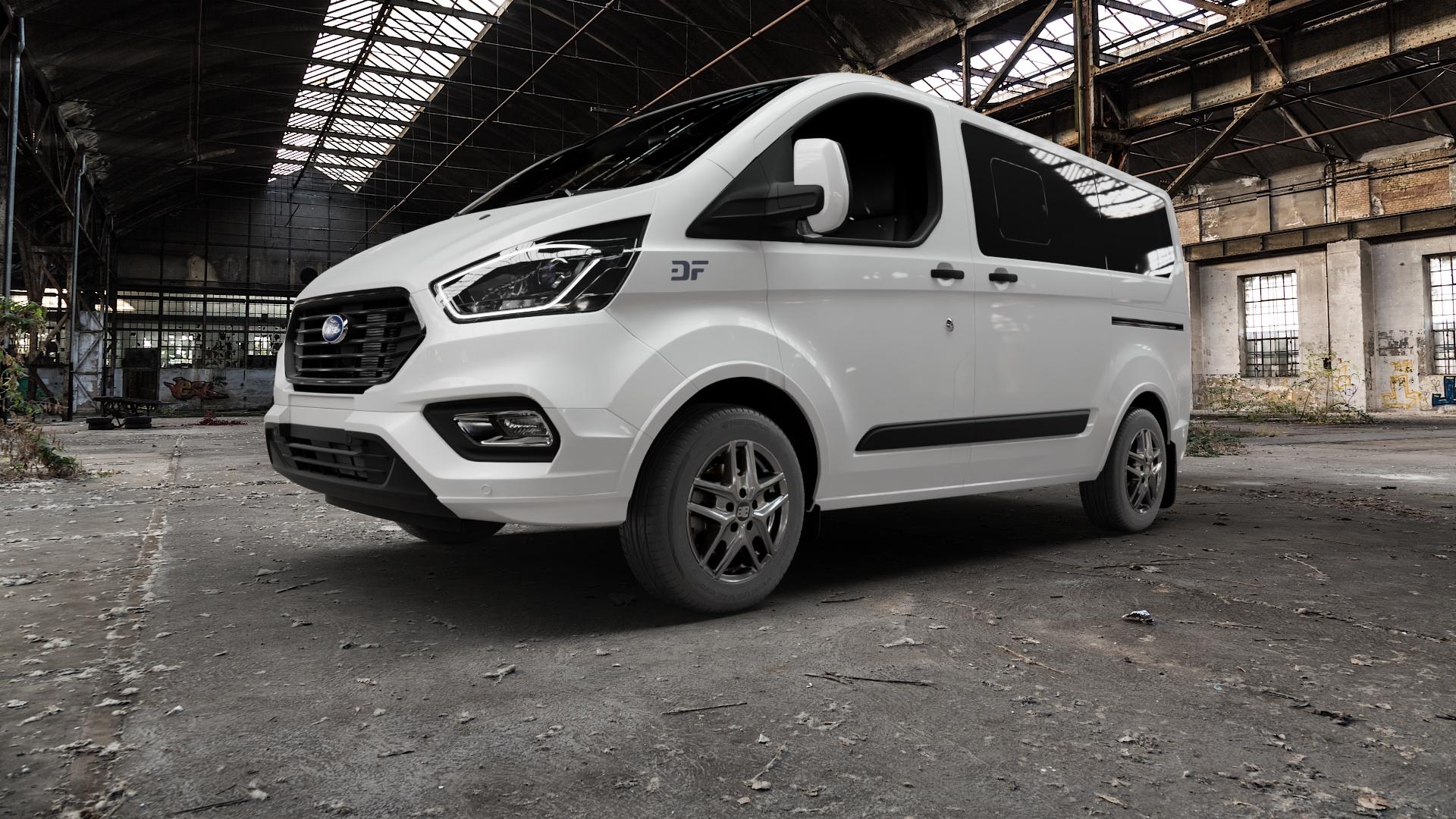 MSW 40 VAN GLOSS DARK GREY Felge mit Reifen grau in 16Zoll Winterfelge Alufelge auf weissem Ford Transit Custom Typ FAC (19->) ⬇️ mit 15mm Tieferlegung ⬇️ Old Industrial Hall_max5000mm_2022 Frontansicht_1