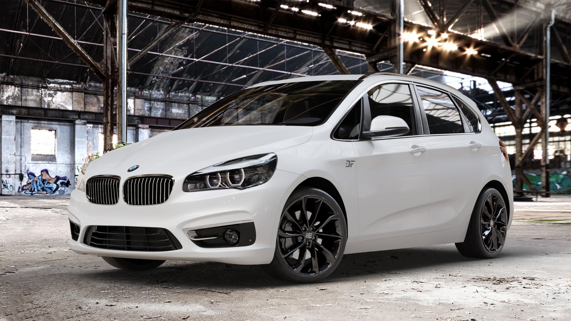 MSW 42 GLOSS BLACK Felge mit Reifen schwarz in 19Zoll Winterfelge Alufelge auf weissem BMW 2er F45 Active Tourer (UKL-L) (F2AT) Facelift ⬇️ mit 15mm Tieferlegung ⬇️ Old Industrial Hall_max_4400mm_2024 Frontansicht_1