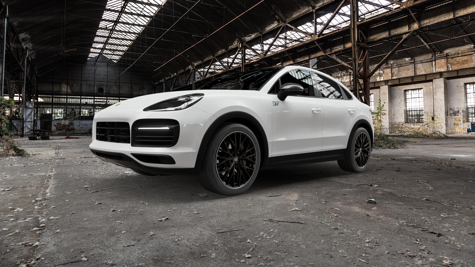 MSW 44 GLOSS BLACK + DIAMOND LIP Felge mit Reifen schwarz in 20Zoll Winterfelge Alufelge auf weissem Porsche Cayenne III Coupe Typ 9YA ⬇️ mit 15mm Tieferlegung ⬇️ Old Industrial Hall_max5000mm_2022 Frontansicht_1
