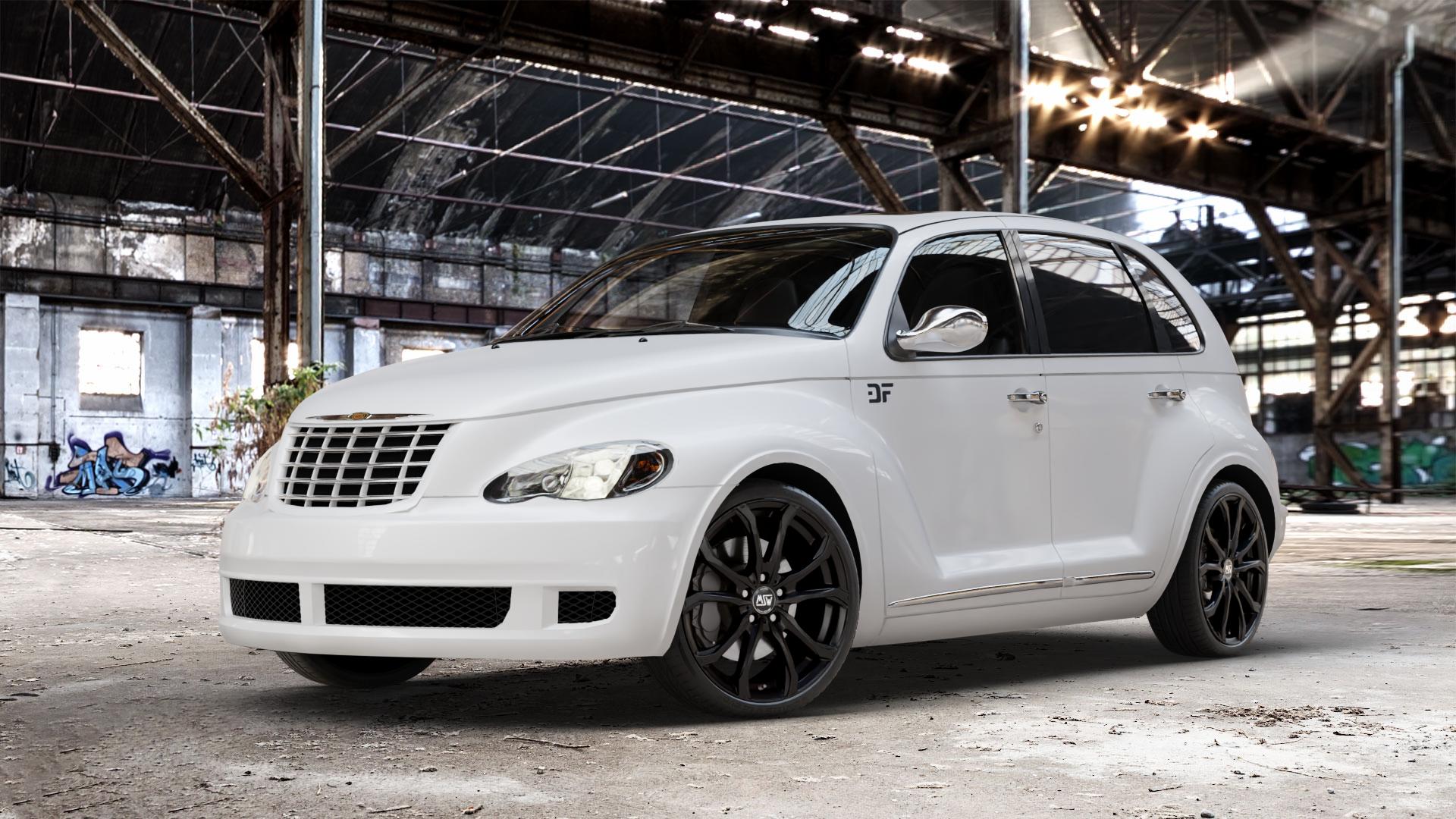 MSW 48 MATT BLACK Felge mit Reifen schwarz schwarz matt in 19Zoll Winterfelge Alufelge auf weissem Chrysler PT Cruiser Cabriolet ⬇️ mit 15mm Tieferlegung ⬇️ Old Industrial Hall_max_4400mm_2024 Frontansicht_1