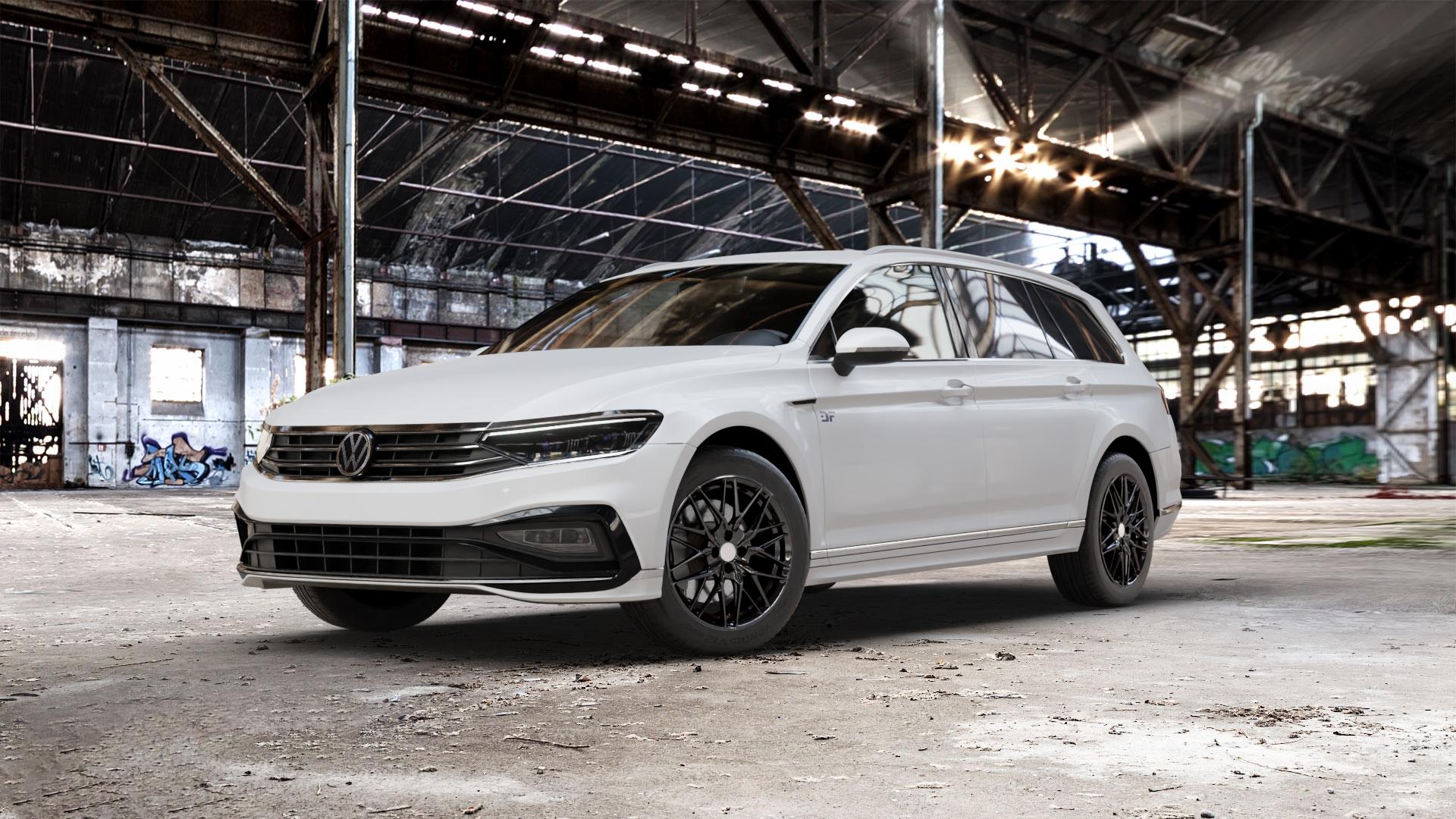 MSW 50/4 GLOSS BLACK Felge mit Reifen schwarz in 17Zoll Winterfelge Alufelge auf weissem Volkswagen (VW) Passat 3C/B8 Variant Facelift ⬇️ mit 15mm Tieferlegung ⬇️ Old Industrial Hall_max_5300mm_2024 Frontansicht_1