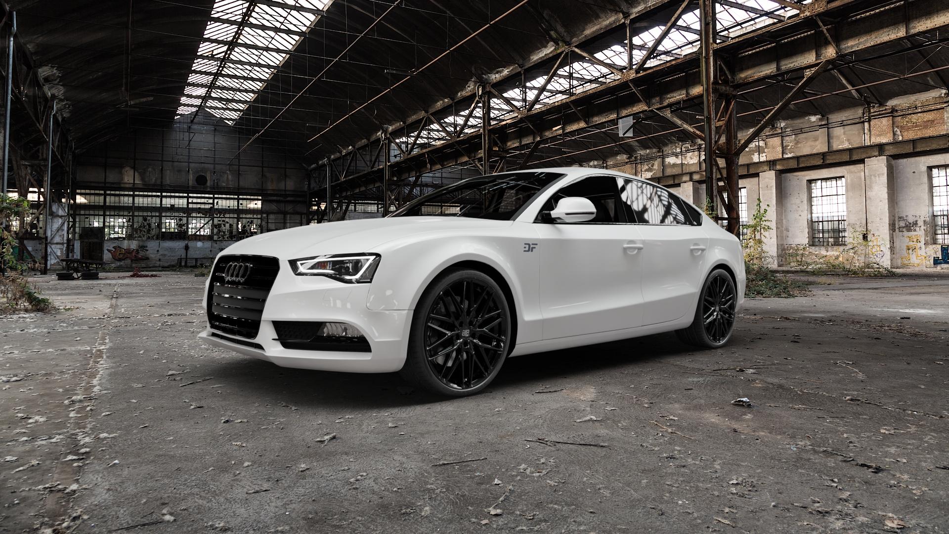 MSW 50 GLOSS BLACK Felge mit Reifen schwarz in 20Zoll Winterfelge Alufelge auf weissem Audi A5 Typ B8 (Sportback) Facelift ⬇️ mit 15mm Tieferlegung ⬇️ Old Industrial Hall_max5000mm_2022 Frontansicht_1