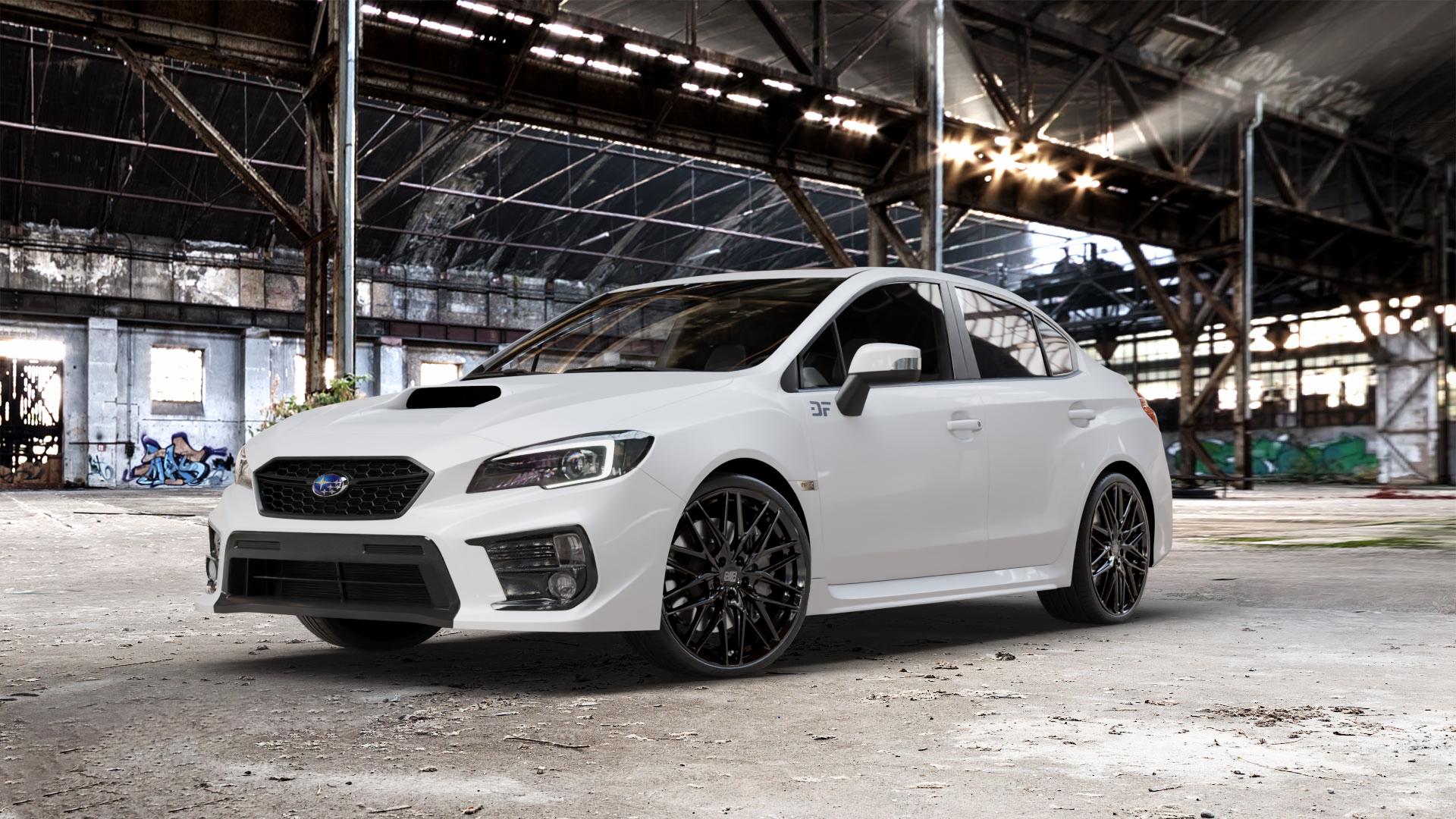 MSW 50 GLOSS BLACK Felge mit Reifen schwarz in 20Zoll Winterfelge Alufelge auf weissem Subaru WRX Typ V1 Model 2018 ⬇️ mit 15mm Tieferlegung ⬇️ Old Industrial Hall_max_5300mm_2024 Frontansicht_1