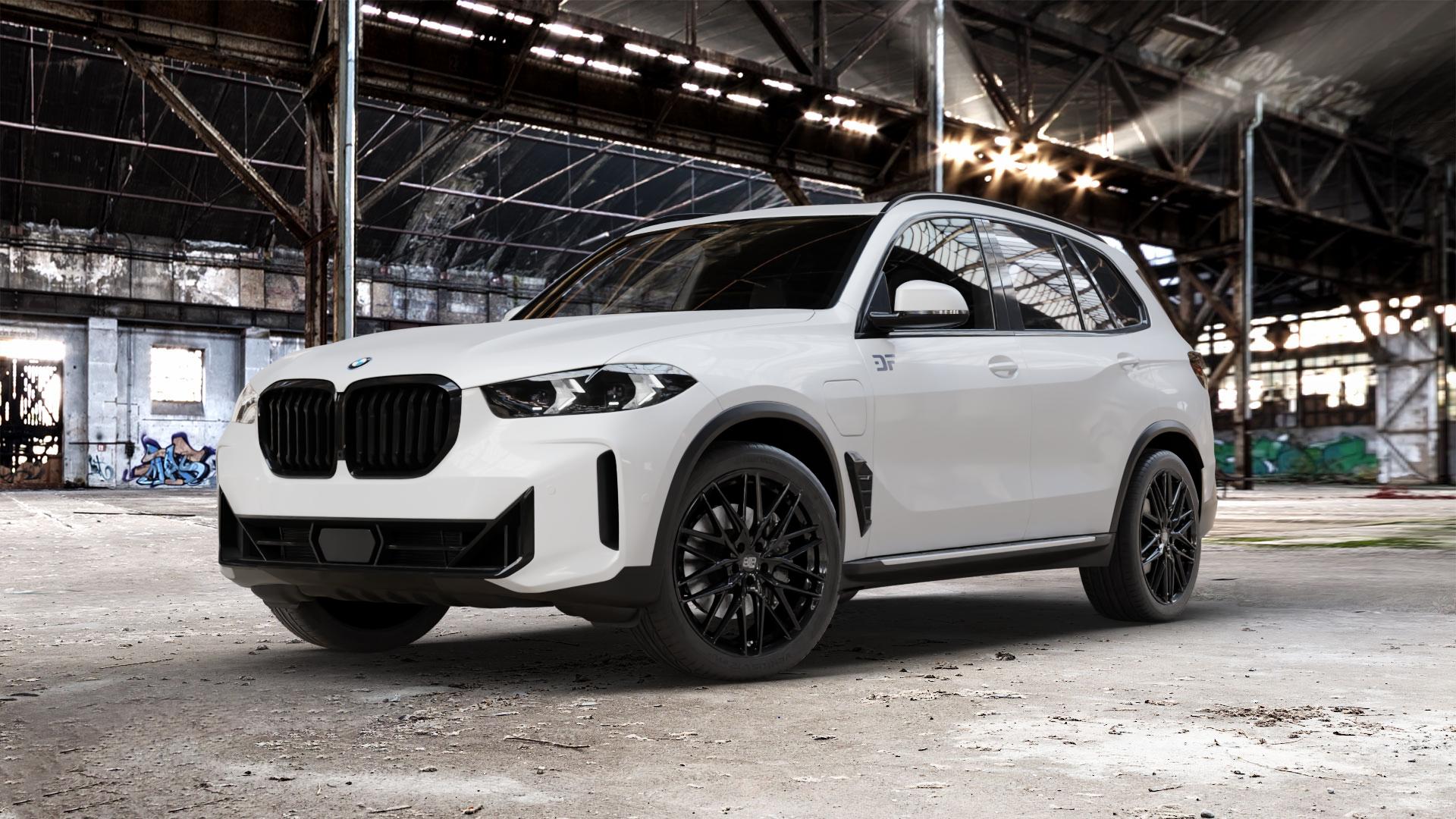 MSW 50 GLOSS BLACK Felge mit Reifen schwarz in 21Zoll Winterfelge Alufelge auf weissem BMW X5 Typ G05 (G5X) Facelift ⬇️ mit 15mm Tieferlegung ⬇️ Old Industrial Hall_max_5300mm_2024 Frontansicht_1
